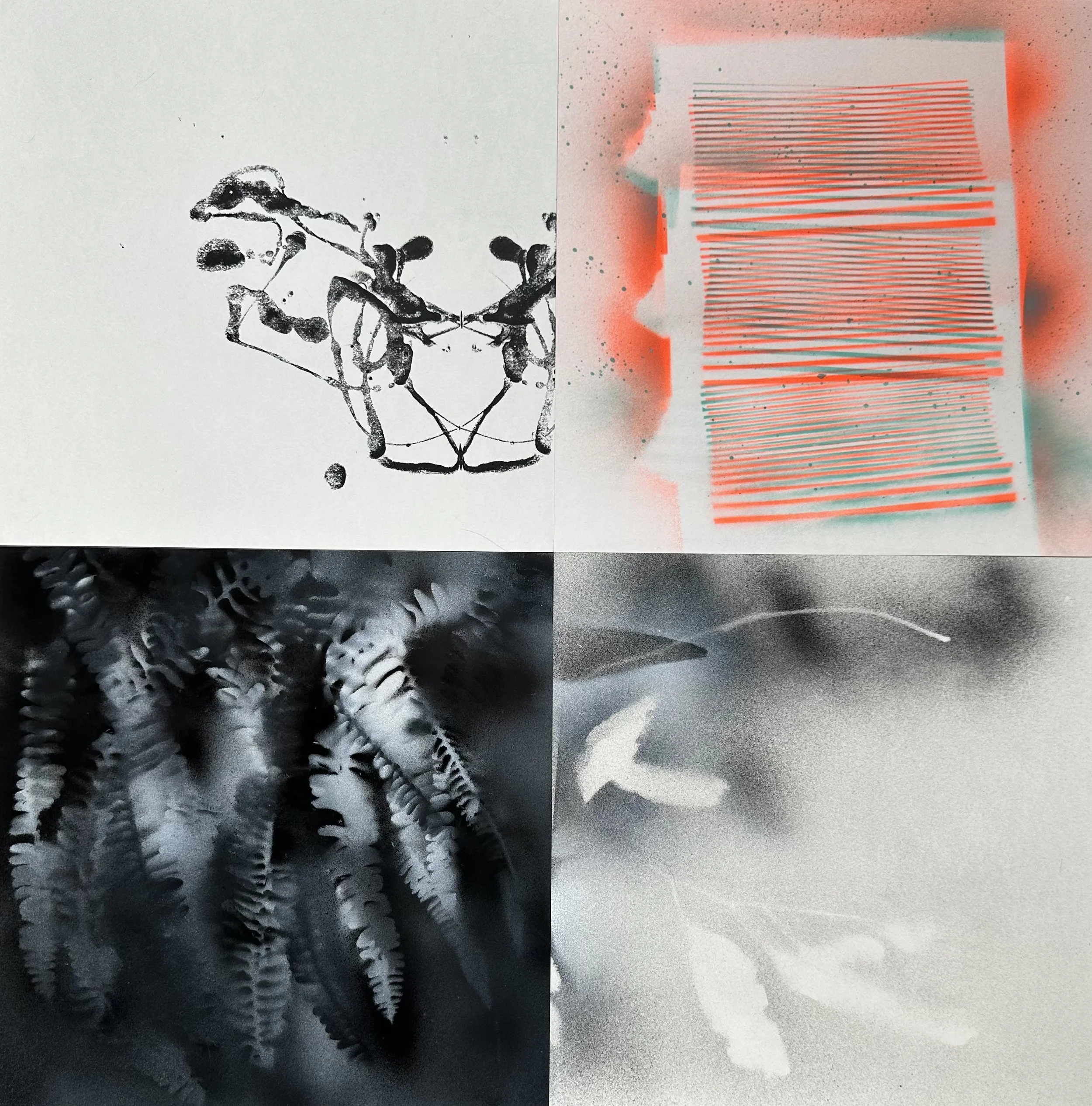 "Transmission," acrylic spray paint on Sennelier paper, 25 x 25," 2025, $2200