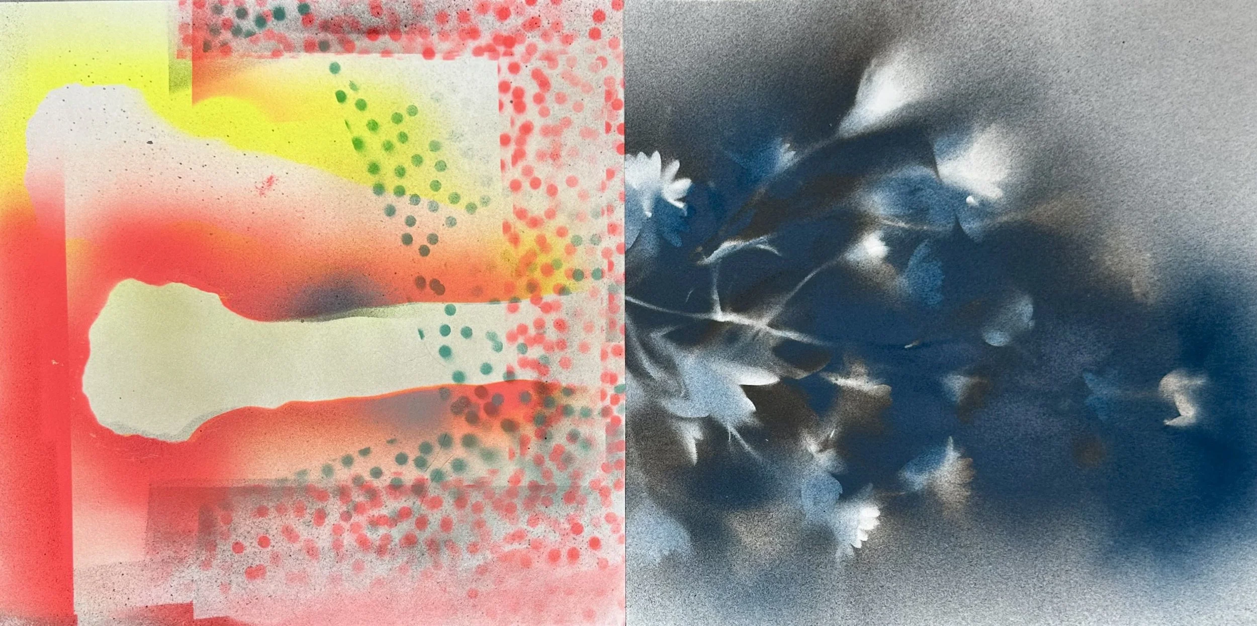 "The Punch," acrylic spray paint on Sennelier paper, 2025, 12.5 x 25," $700