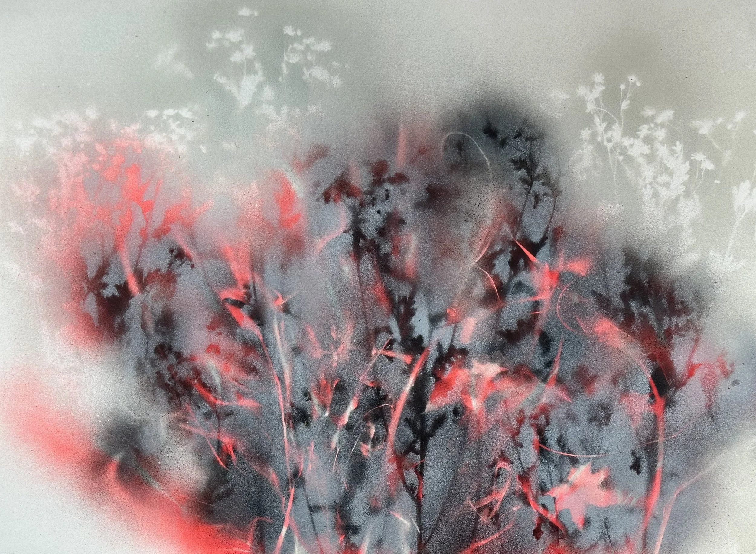 "Memory," acrylic spray paint on Arches, 22 x 30," 2025, $1700