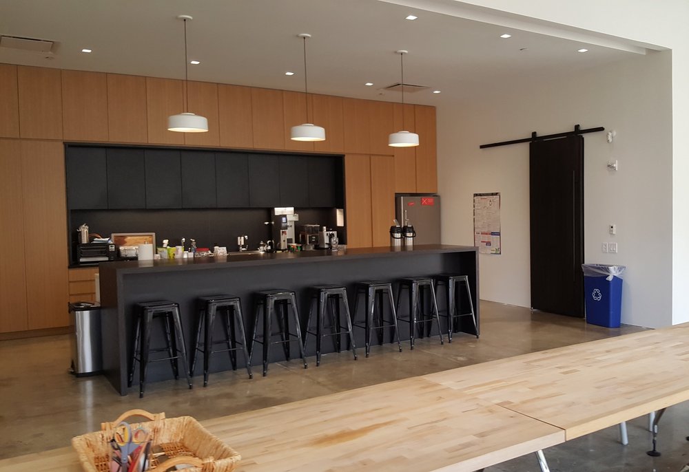Normally the pantry area is open, but a curtain is planned so the theatrically inclined chef can make a dramatic presentation of the coffee time snacks.
