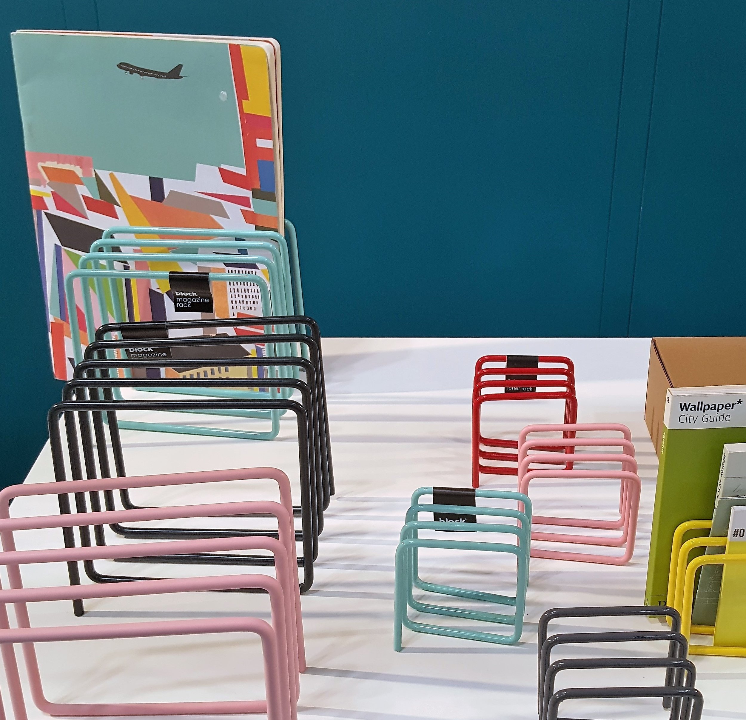 Spare in design but rich in color, powder-coated steel racks work on desks, kitchen worktables or floors. Letter-size (about 3x3x3 inches) £12, magazine/file size (about 6x6x6 inches) £20. From UK-based Block Design. blockdesign.co.uk