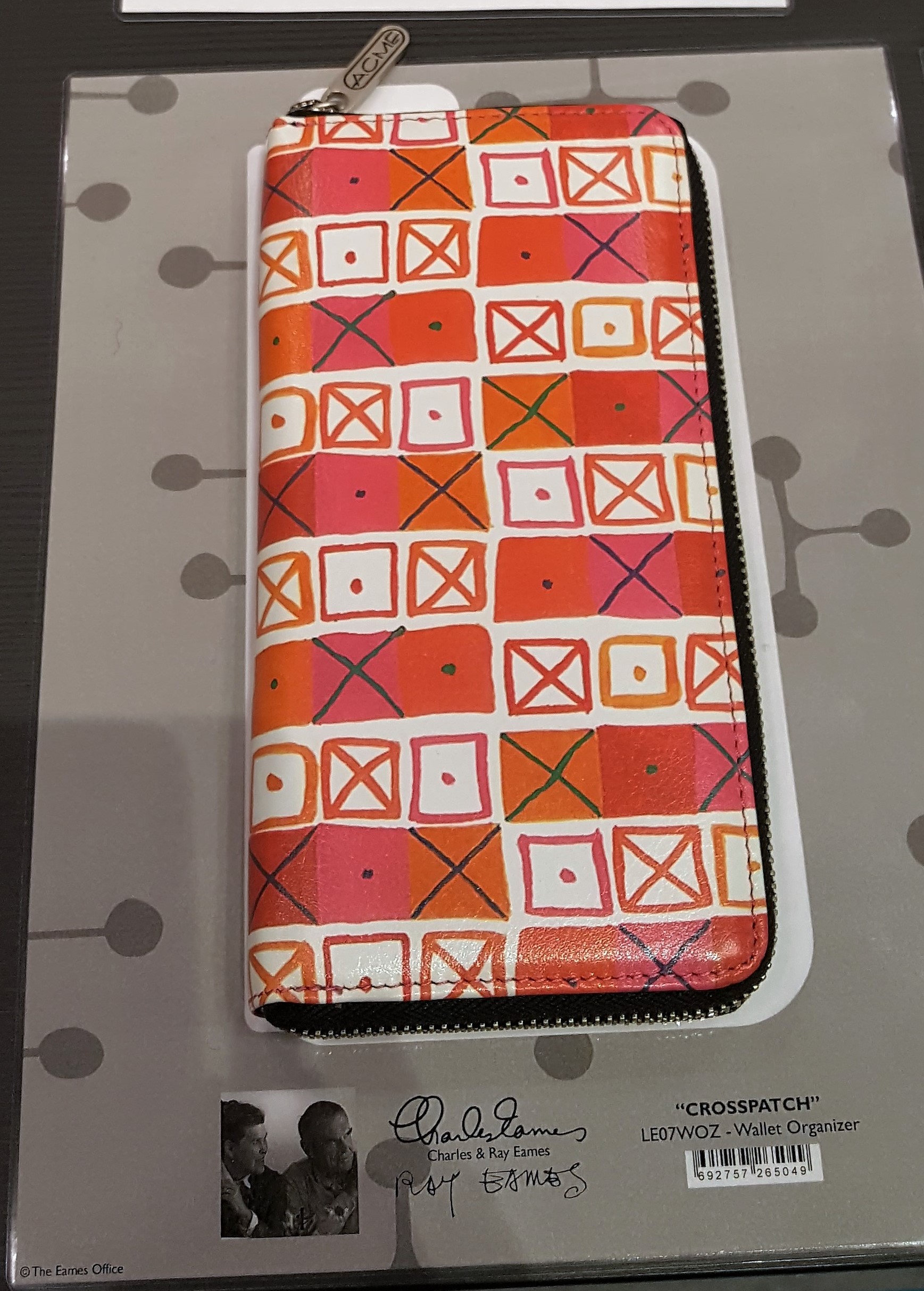 Eames fans can carry the classic Crosspatch pattern in a 7.75 x 4-inch wallet organizer. $132. shop.eamesoffice.com.
