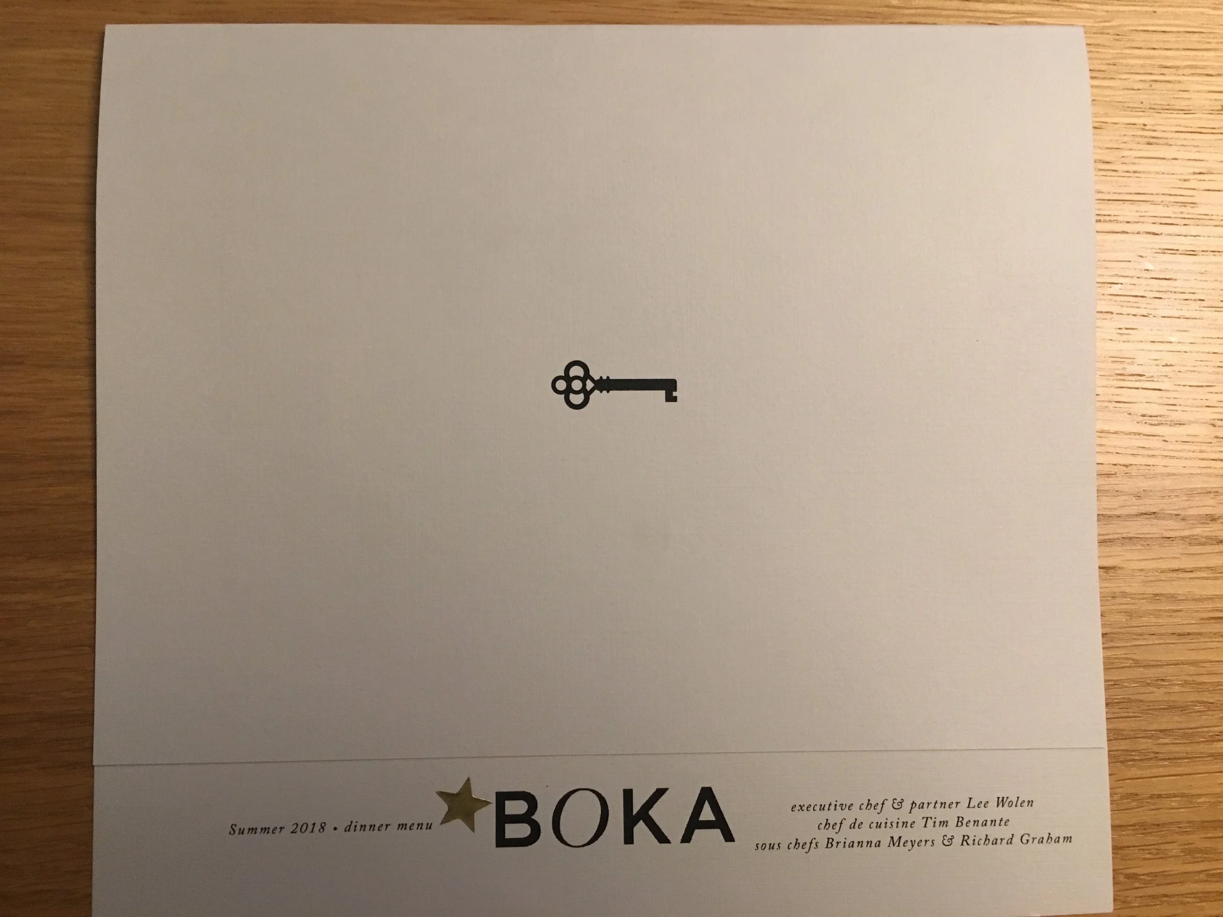 Boka Menu with "Gold Star"
