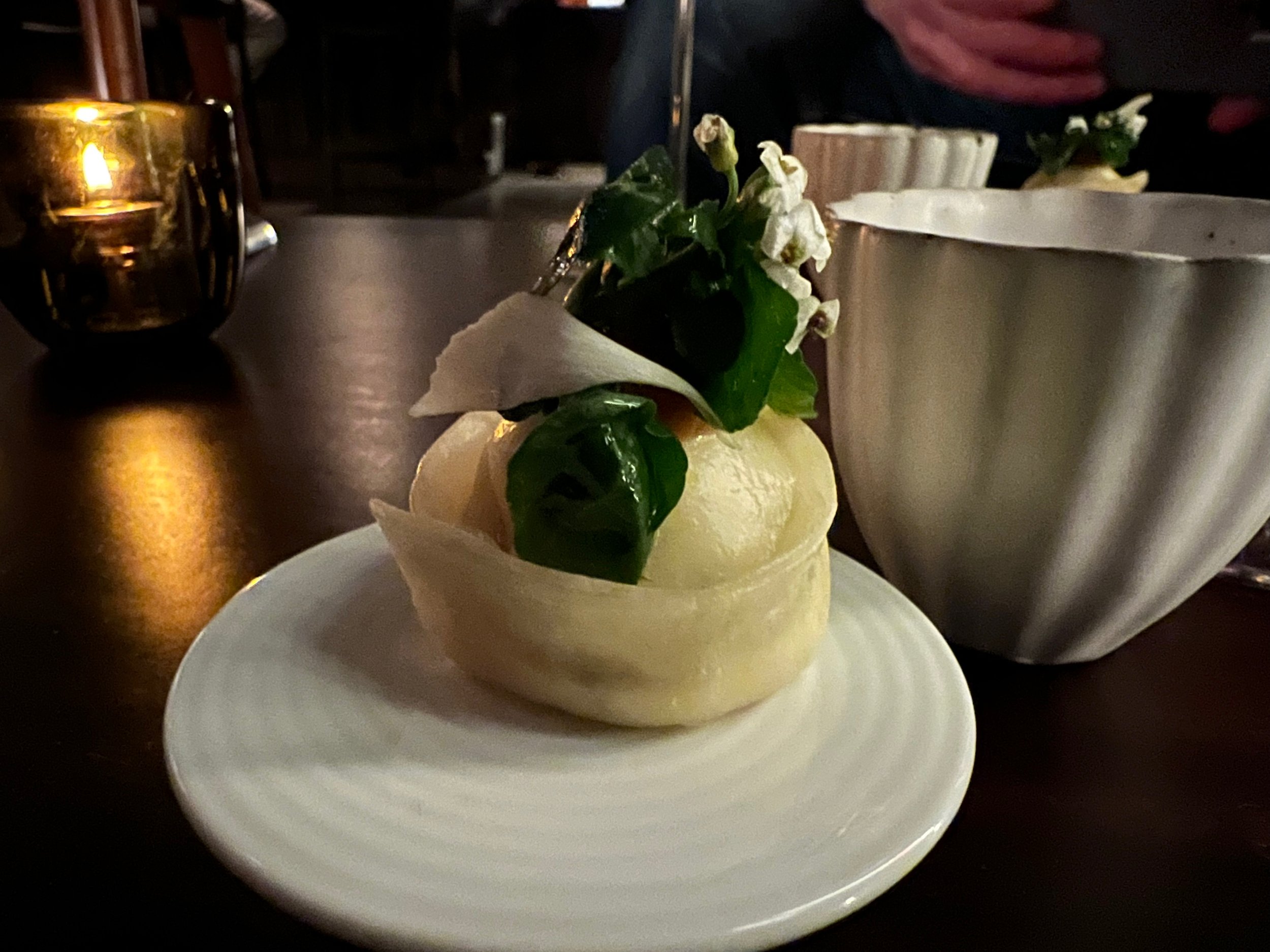 Dumpling with spiny lobster and smoked squash