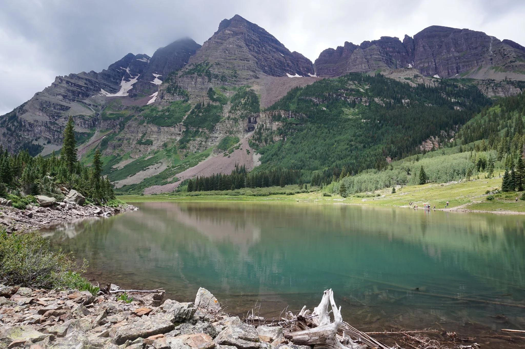 Crater Lake and Maroon Bells on a Cloudy Summer Day