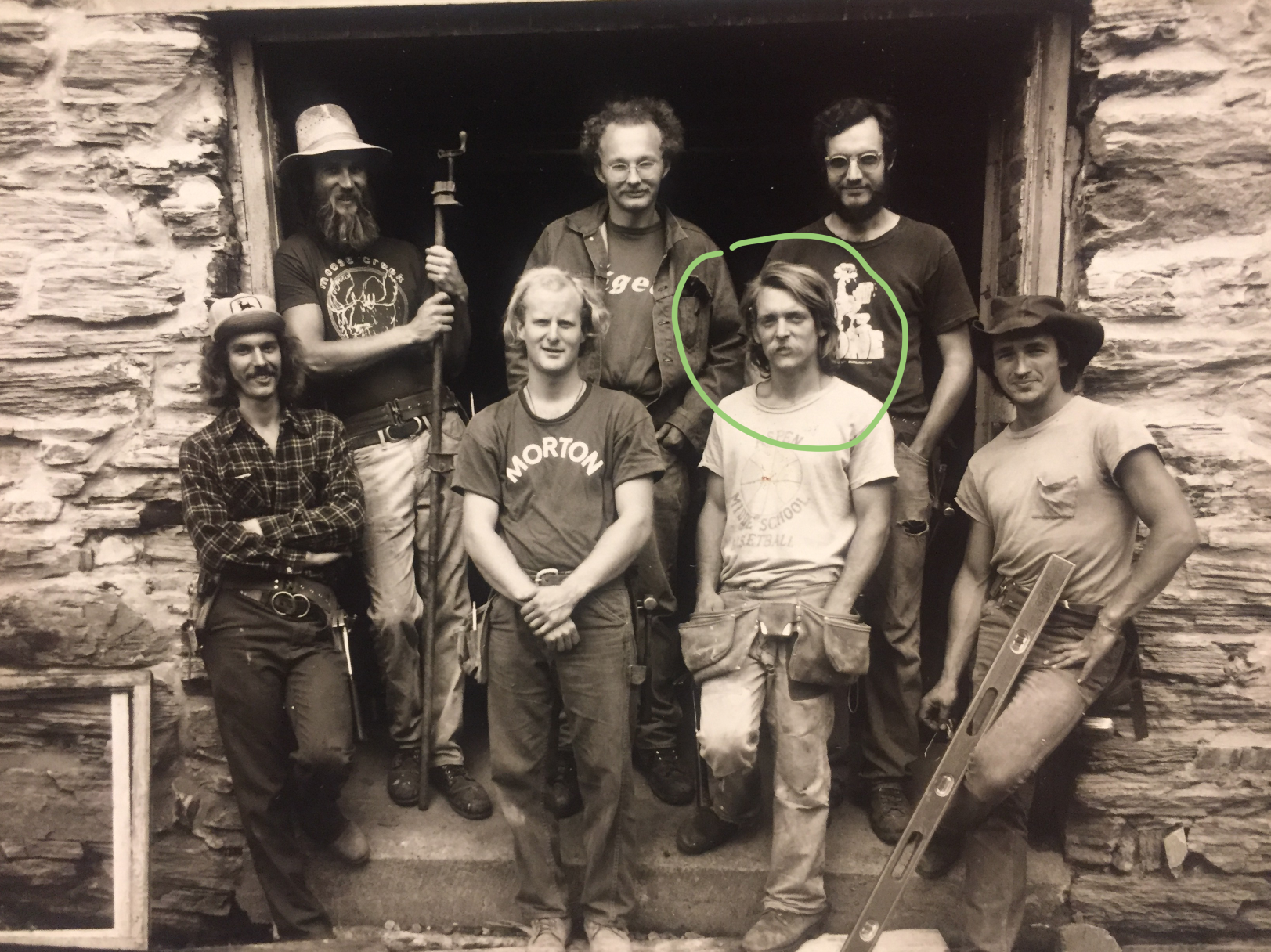 My dad and the Moose Creek gang restoring The Old Stone Mill in Middlebury, Vermont, circa 1976.