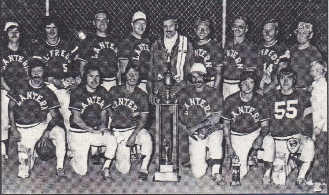 (Back L-R) Jim Frederick, unknown, unknown, Jim Swanson, Don Feldott, Terry Mueller, Rick Sweeney, Elmer Stahnke, Ron Brown (Front L-R) Tom Pynak, Chuck Baumgartner, Jimmie Walsh, Kent Grossheusch, Herb Donkin, Tom Spahn, Shane Baumgartner