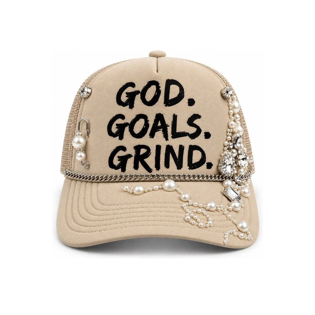 God. Goals. Grind. Embellished Trucker Cap