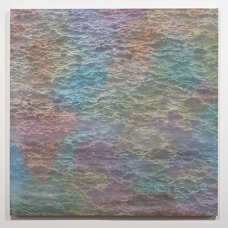  Ocean, 2017  Watercolor, Screen Print, and UV Varnish on Inkjet Print on Canvas Wrapped Panel  72x72” 