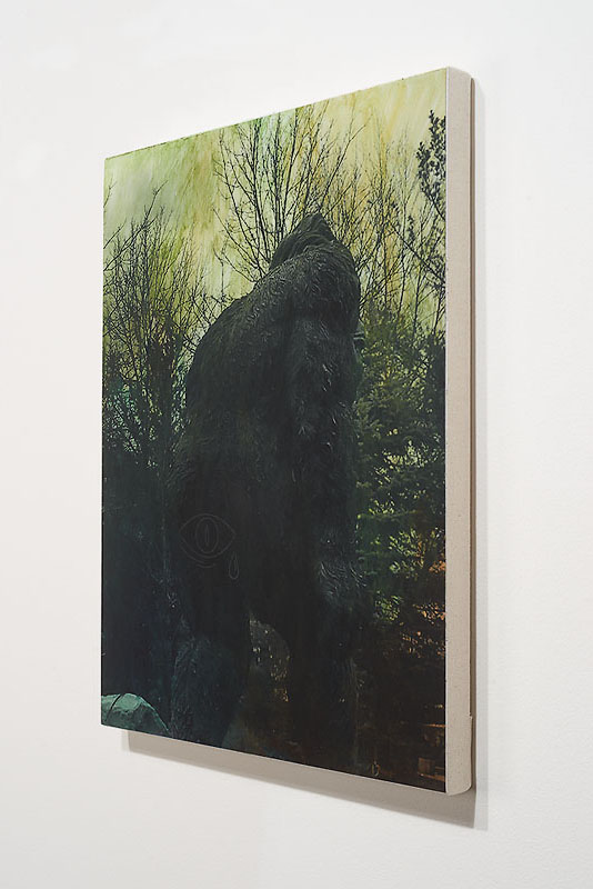 Quinn_Cleveland Sasquatch, 2017_Watercolor, screen print, inkjet print on stretched canvas over panel_24 x 18 inches_Alternate view_WEB.jpg