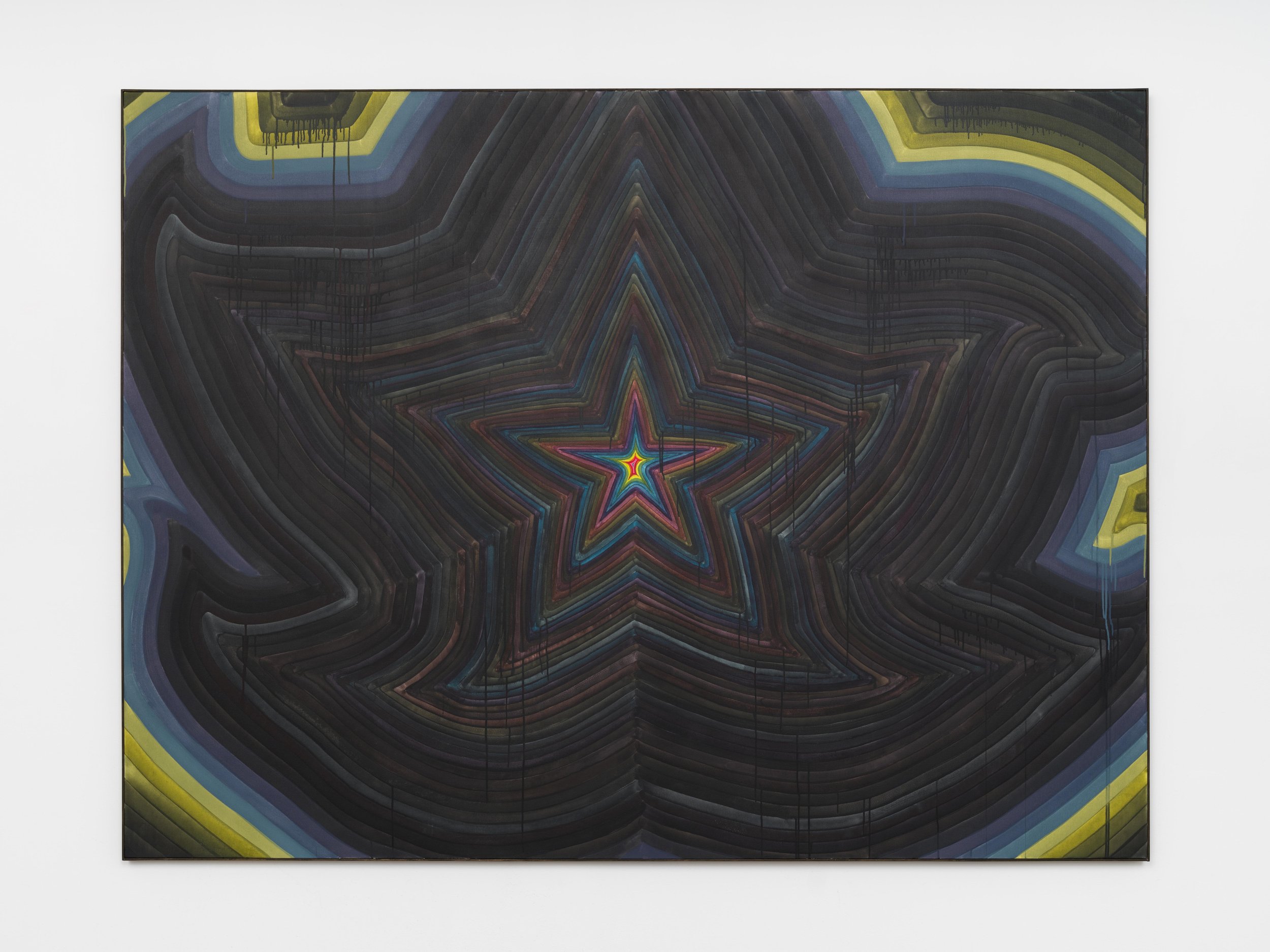  Dark Star, 2021  Watercolor and UV Varnish on Canvas in Artist’s Frame   72x96” 