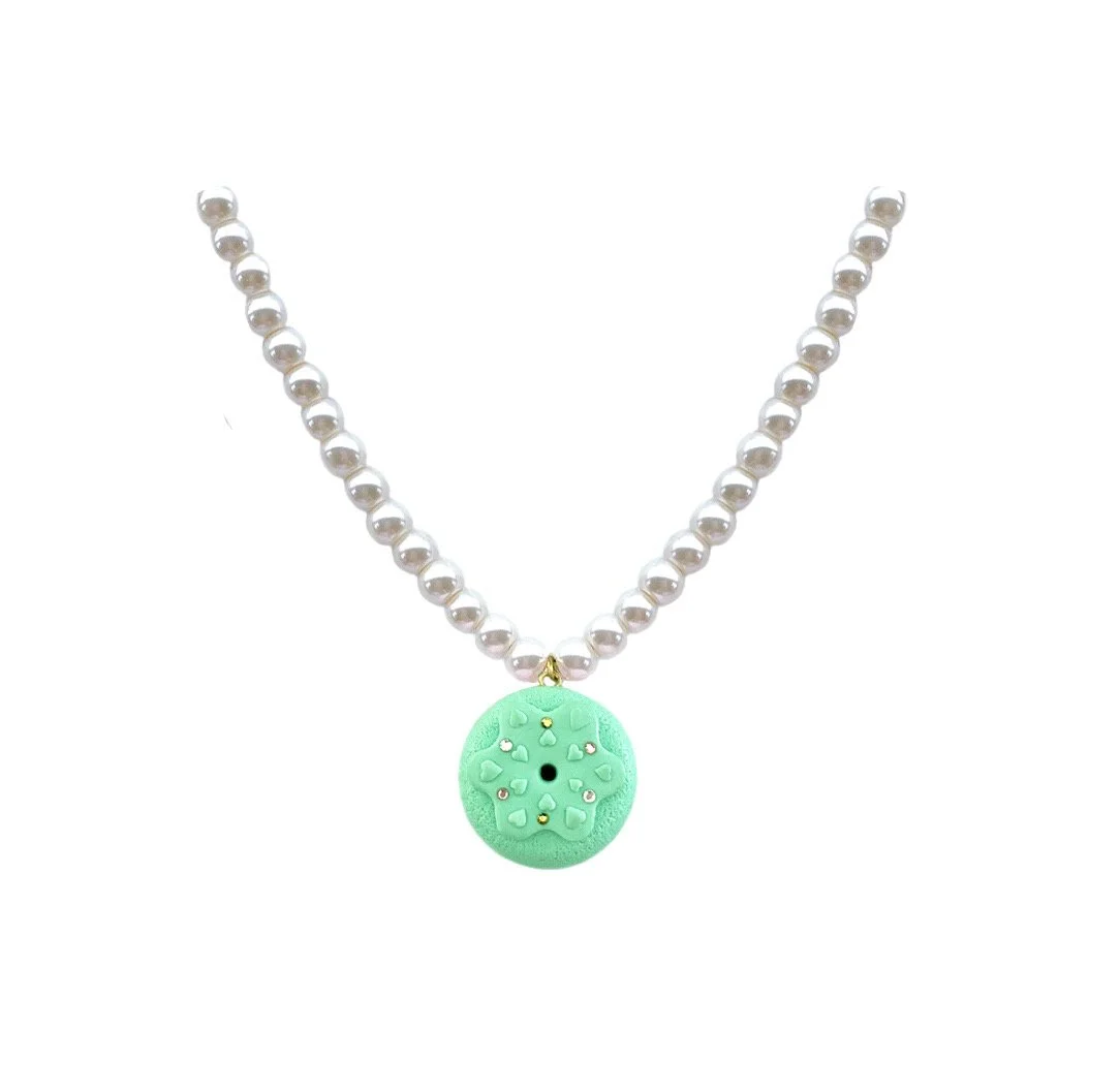 Mint Donut with Hearts and Swarovski Crystals  Necklace