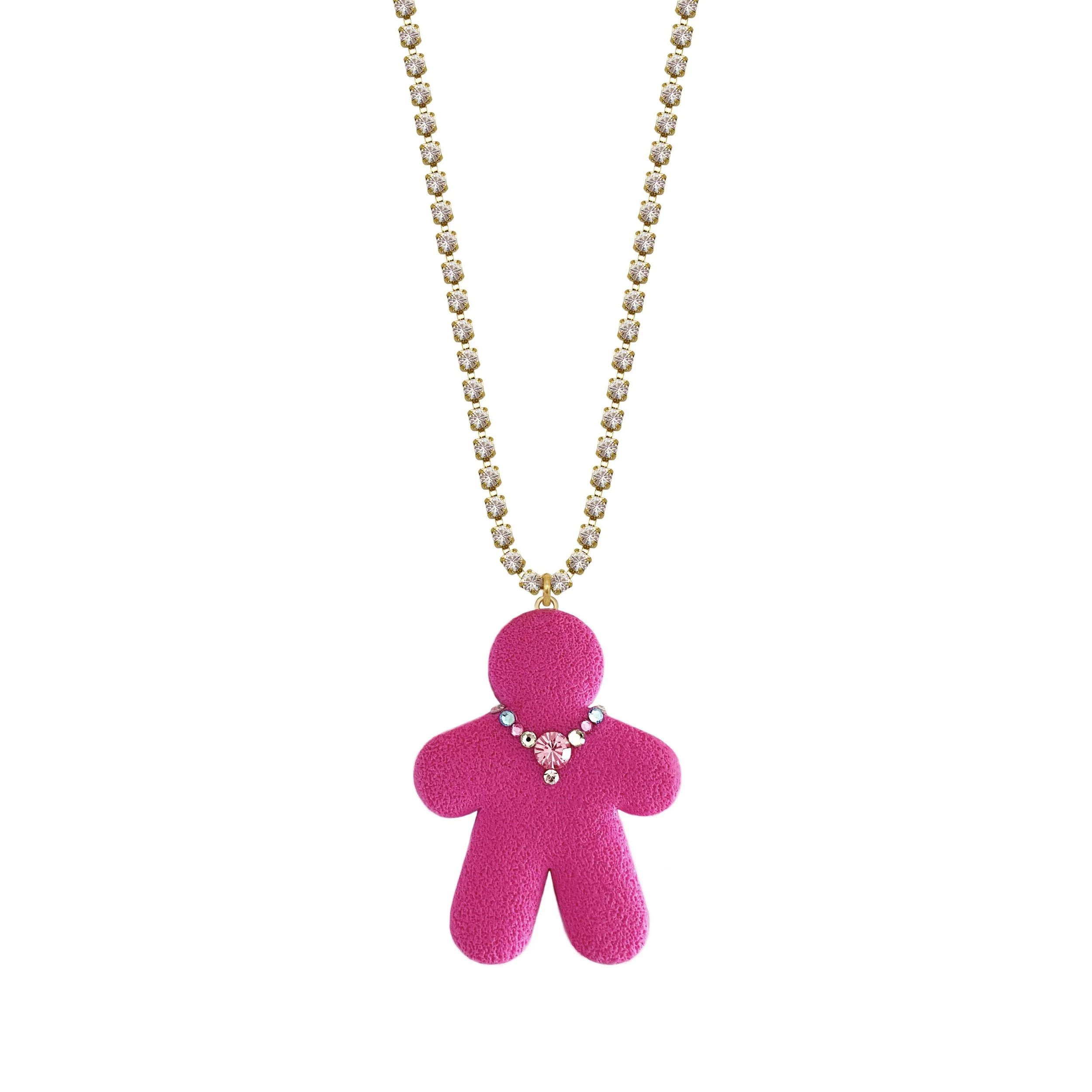 Pink Marshmallow Gingergirl with Swarovski Crystals Mini Necklace