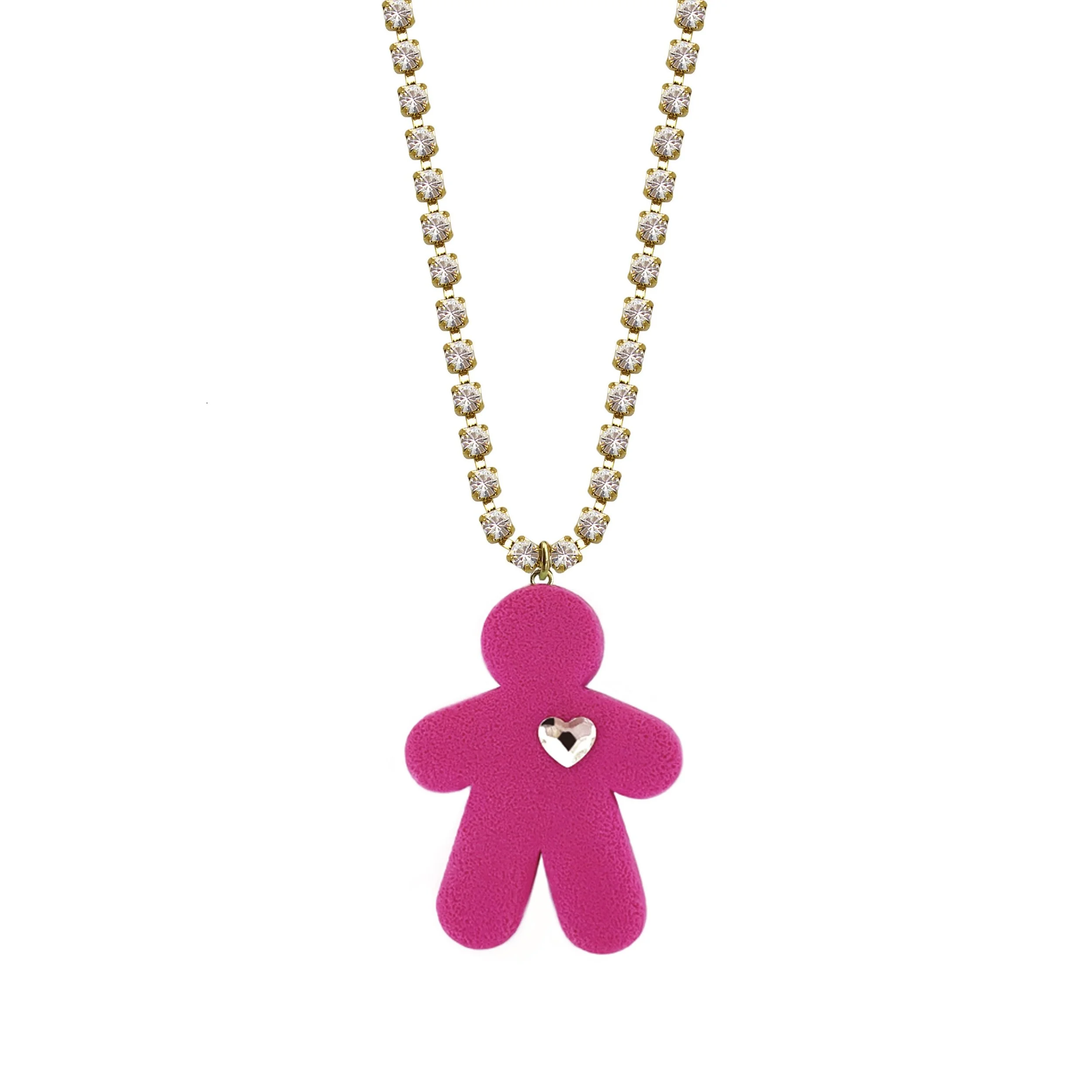 Pink Gingergirl with Swarovski Crystals Heart Necklace