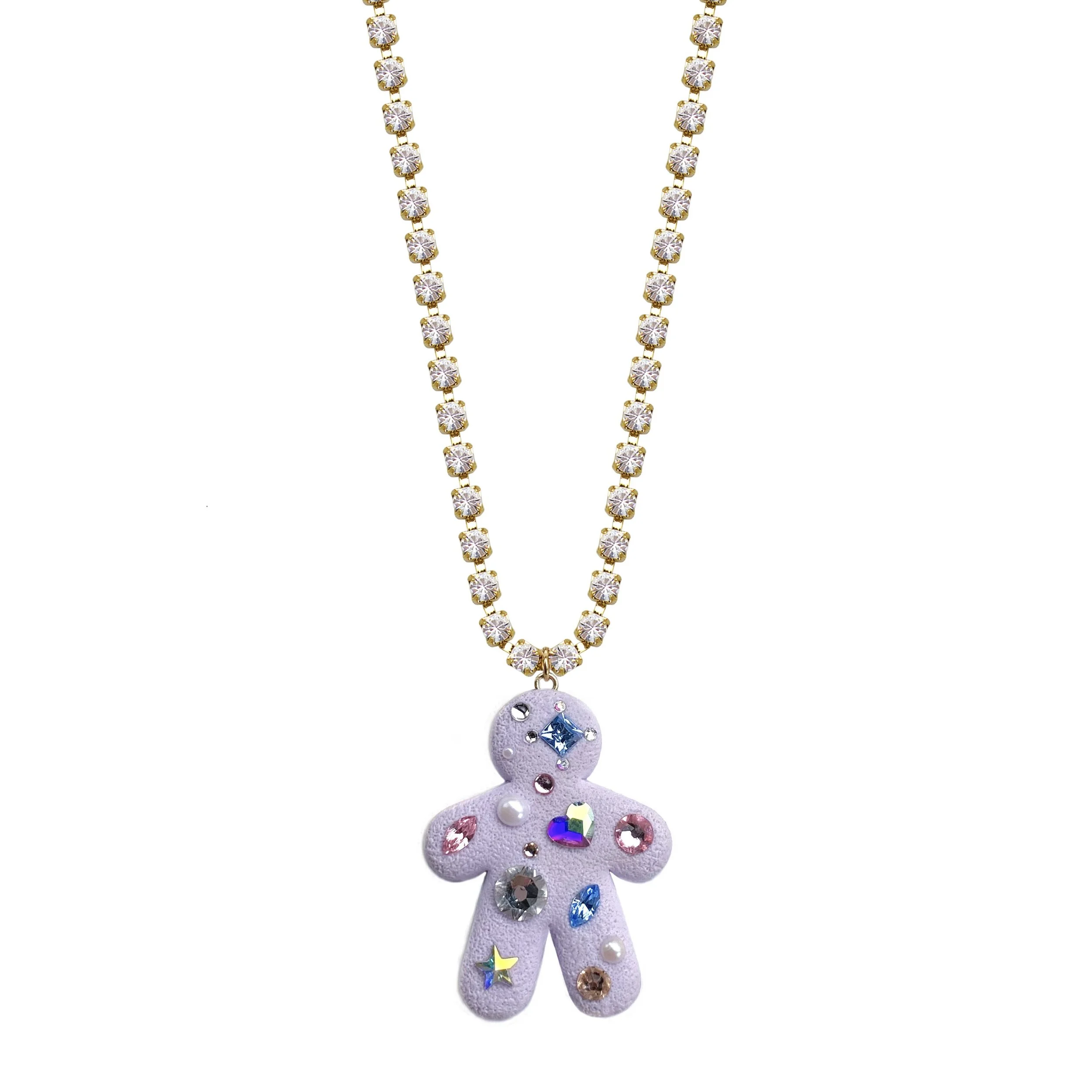 Light Purple Marshmallow Gingergirl with Swarovski Crystals Necklace