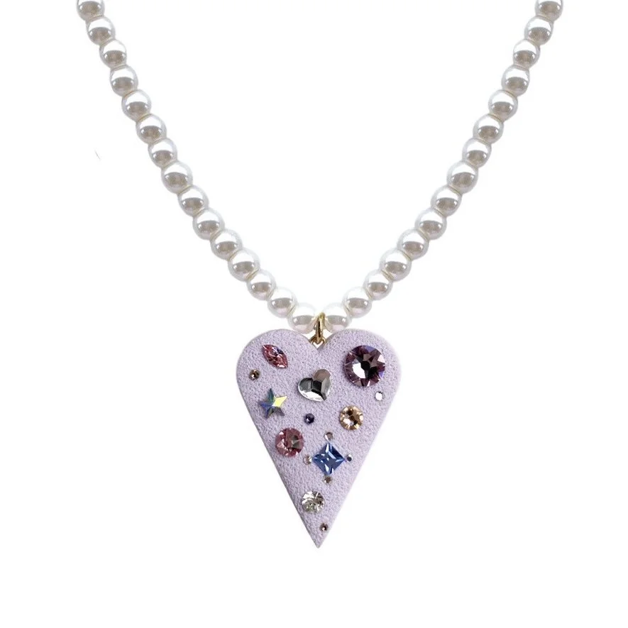 Light Purple Marshmallow Heart with Swarovski Crystals Necklace.