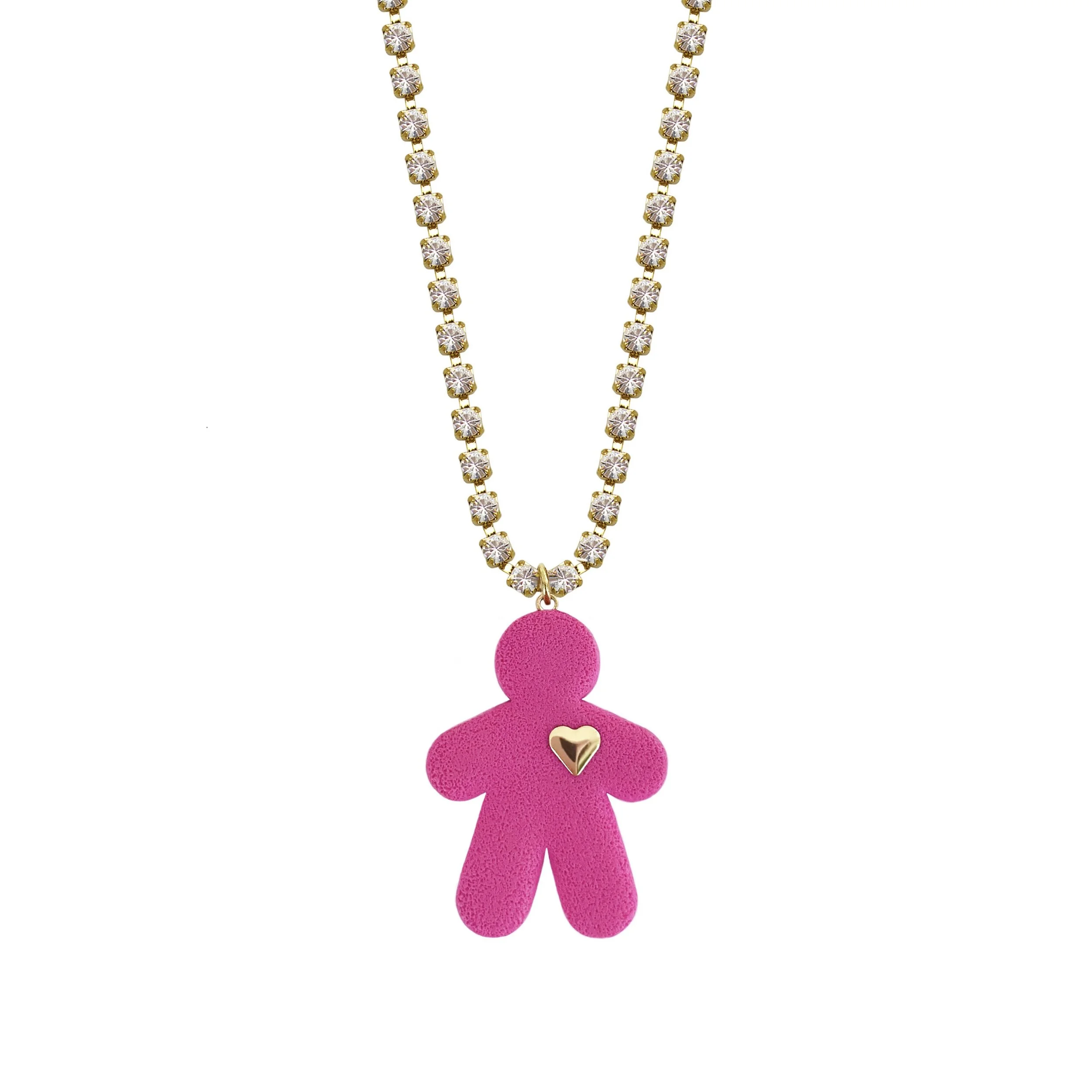 Pink Marshmallow Gingergirl with a Golden Heart Necklace