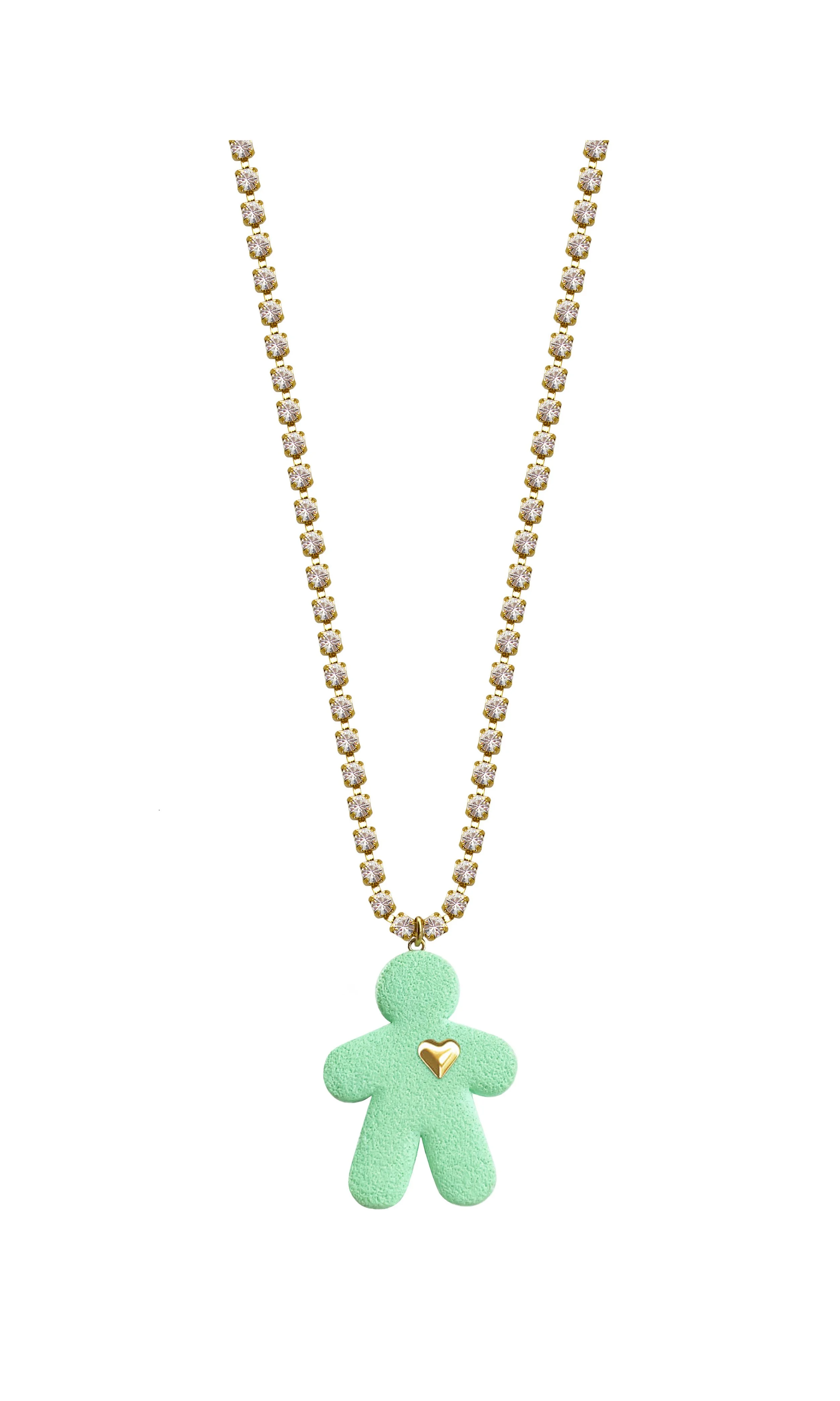Mint Marshmallow Gingergirl with a Golden Heart Necklace