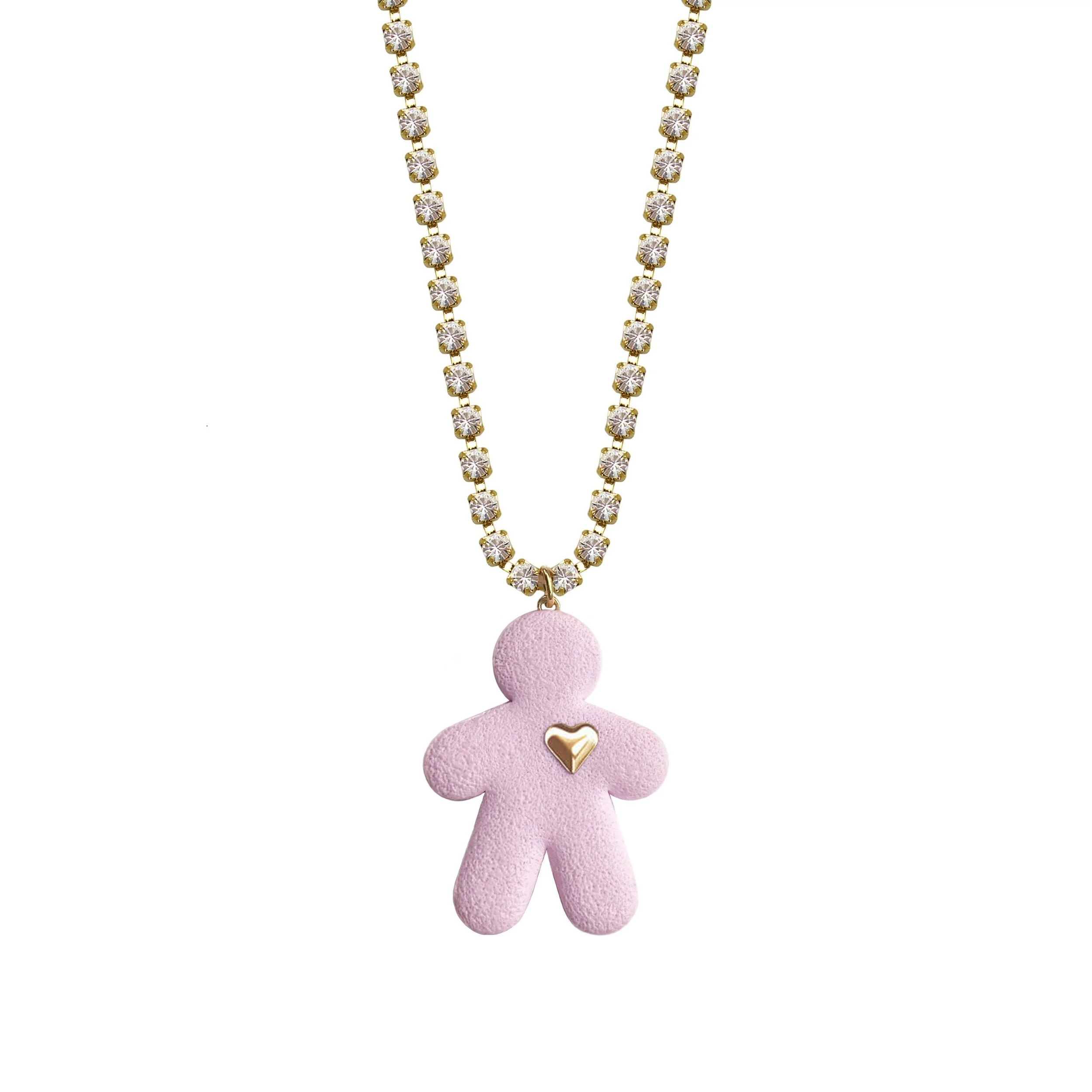 Light Pink Marshmallow Gingergirl With a Golden Heart  Necklace