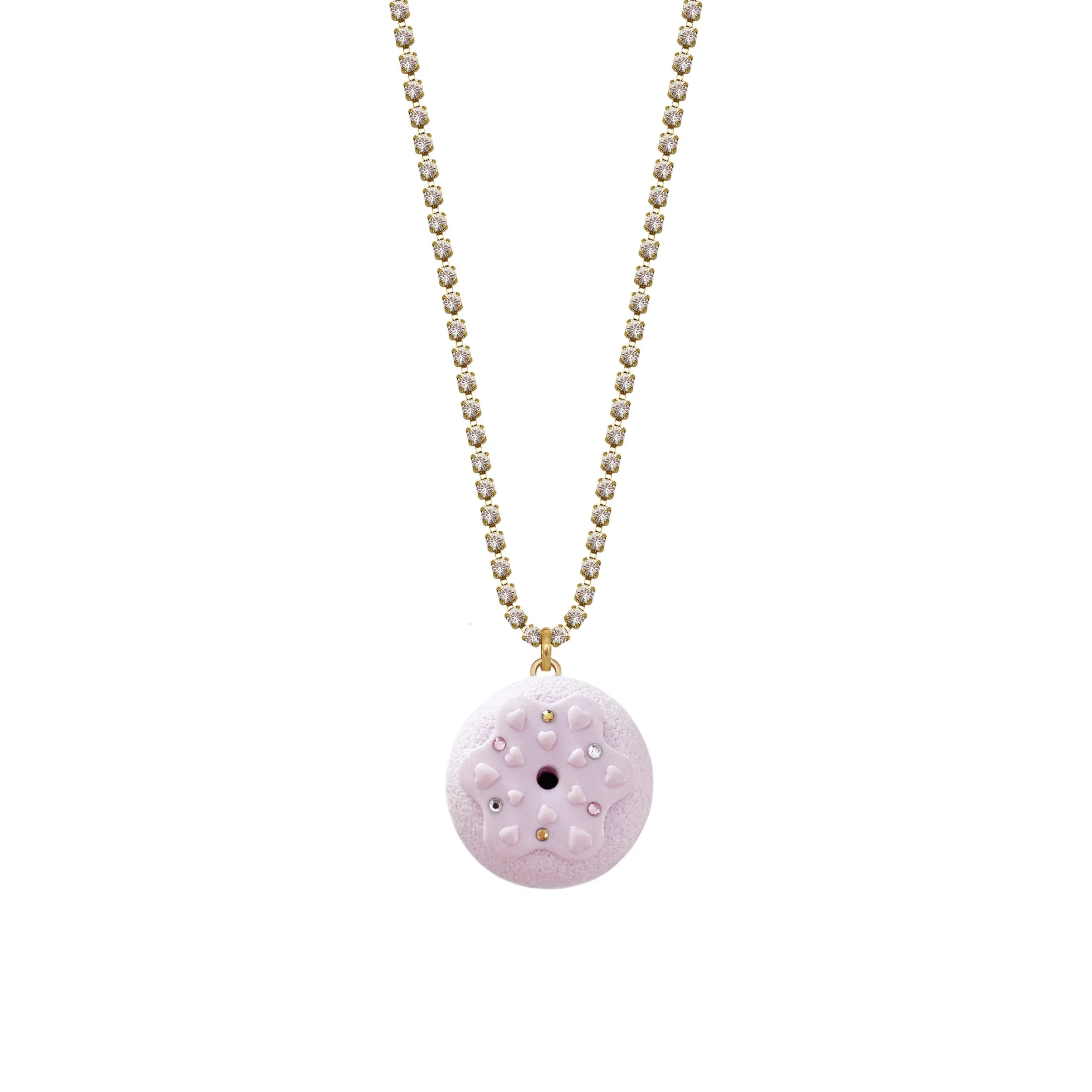 Light Pink Donut with Hearts and Swarovski Crystals Necklace