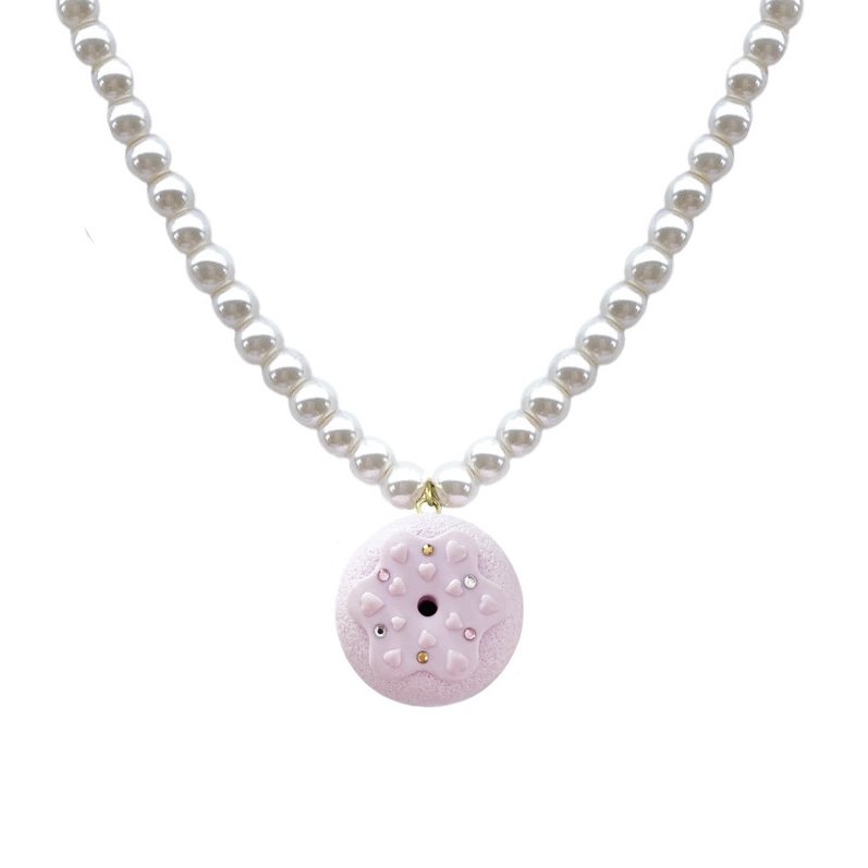 Light Pink Donut with Hearts and Swarovski Crystals Necklace