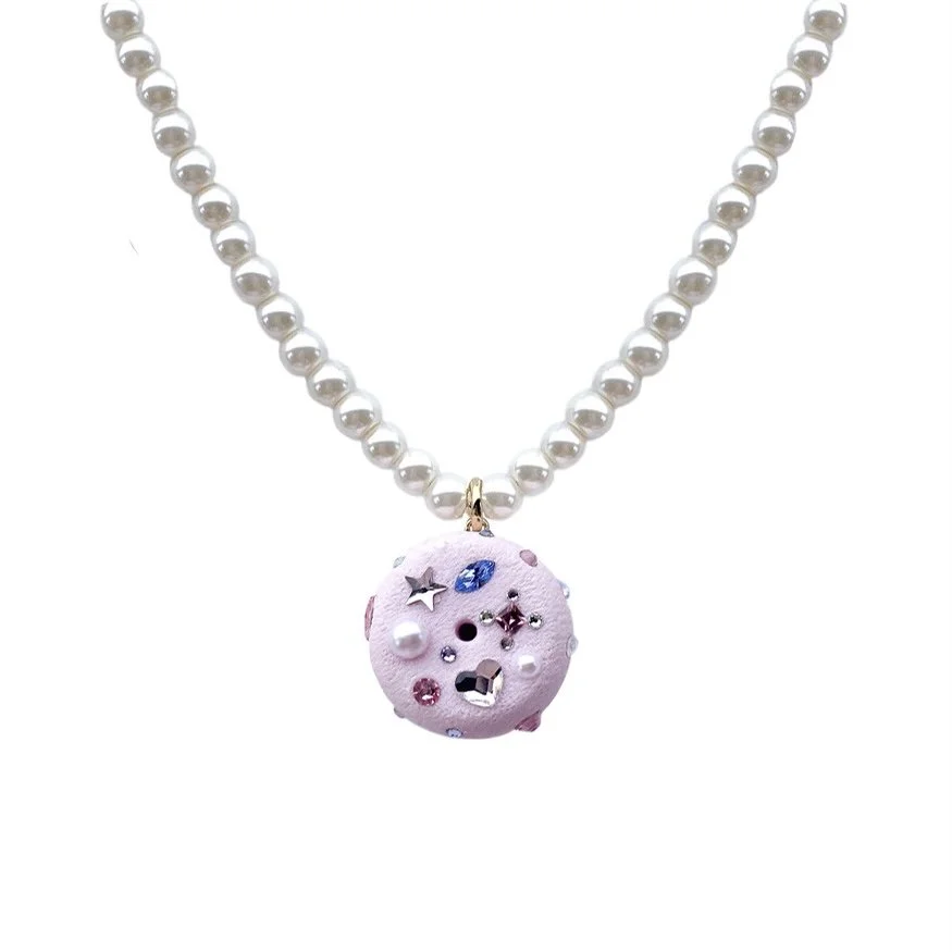 Light Pink Donut with Swarovski Crystals Necklace