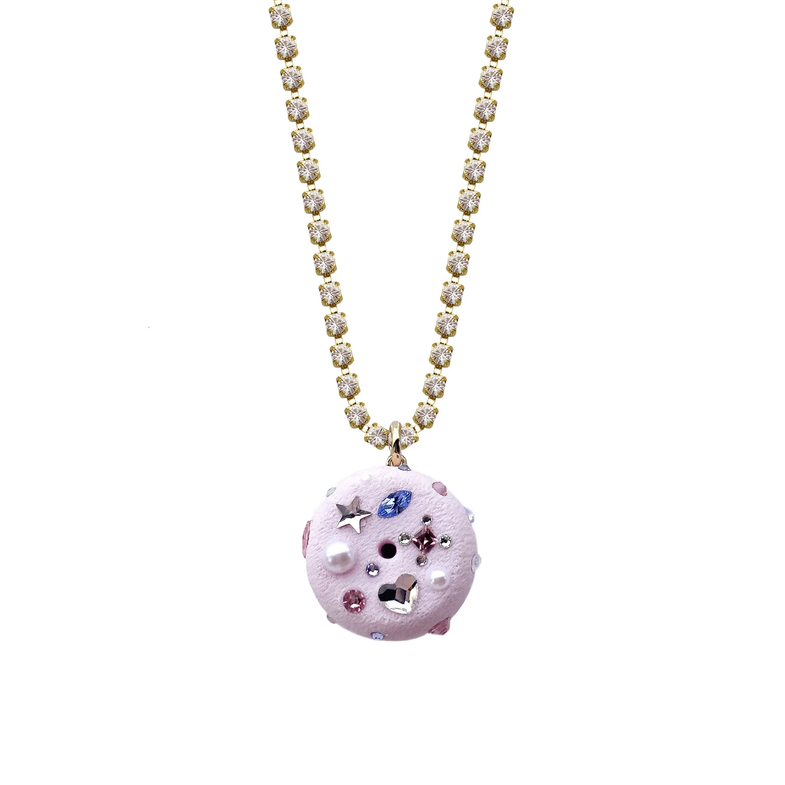 Light Pink Donut with Swarovski Crystals Necklace