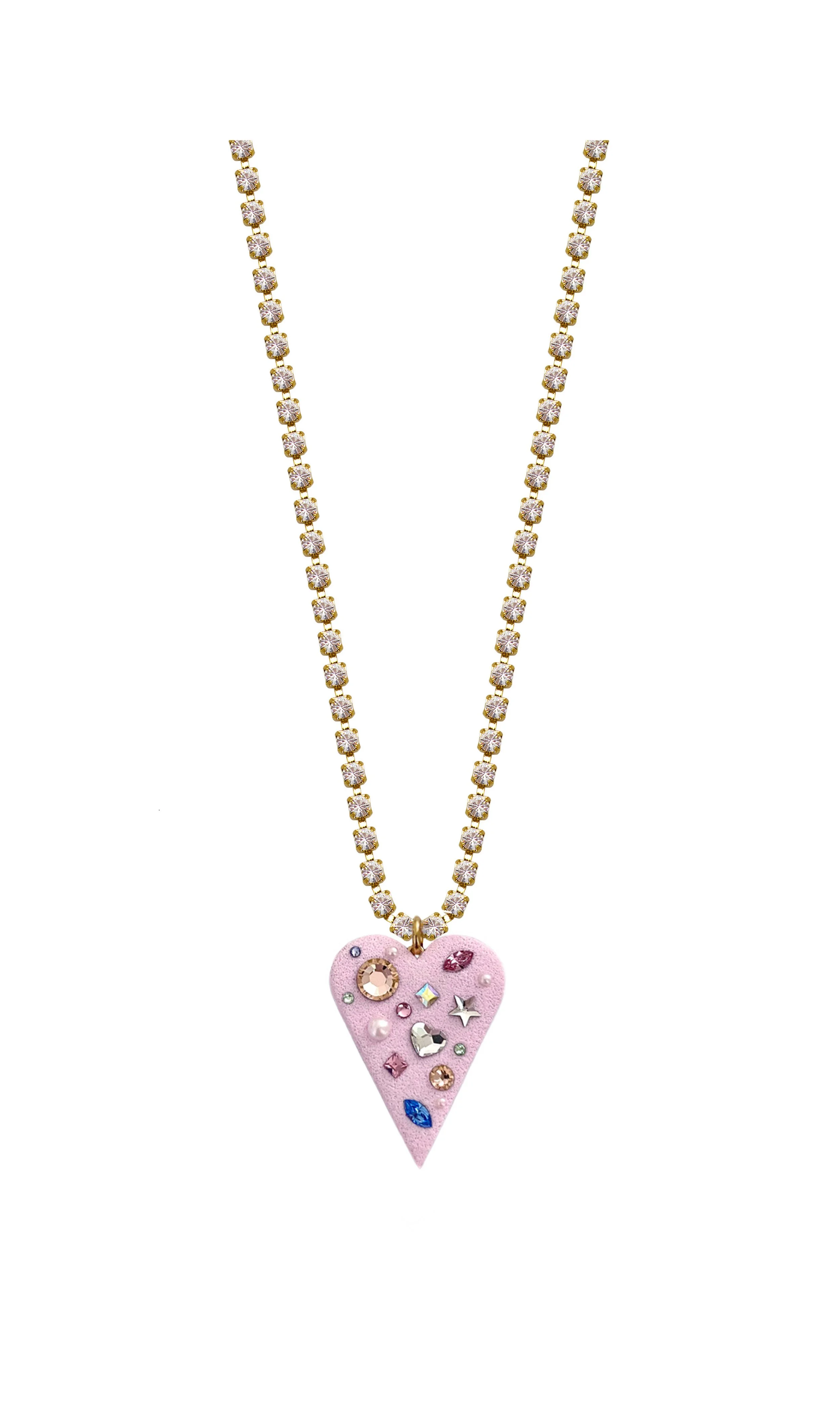 Light Pink Marshmallow Heart with Swarovski Crystals Necklace