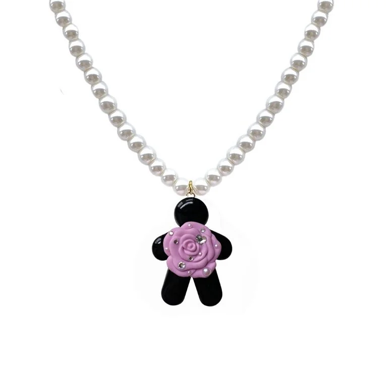Black Choco with a Pink Rose Necklace