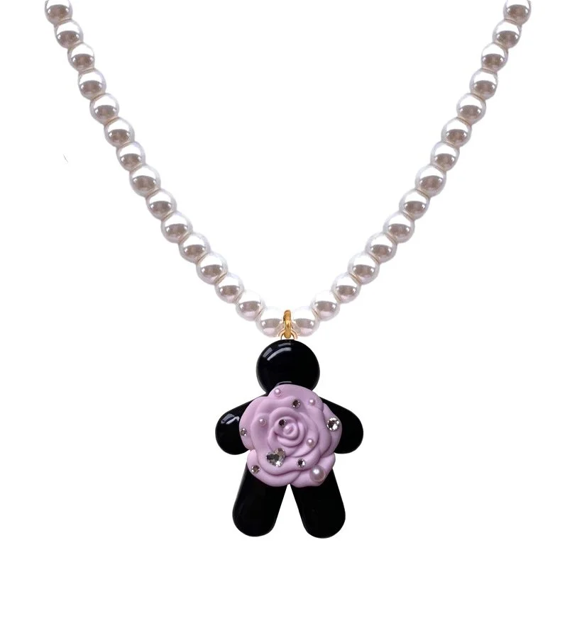 Black Choco with Light Pink Rose Necklace