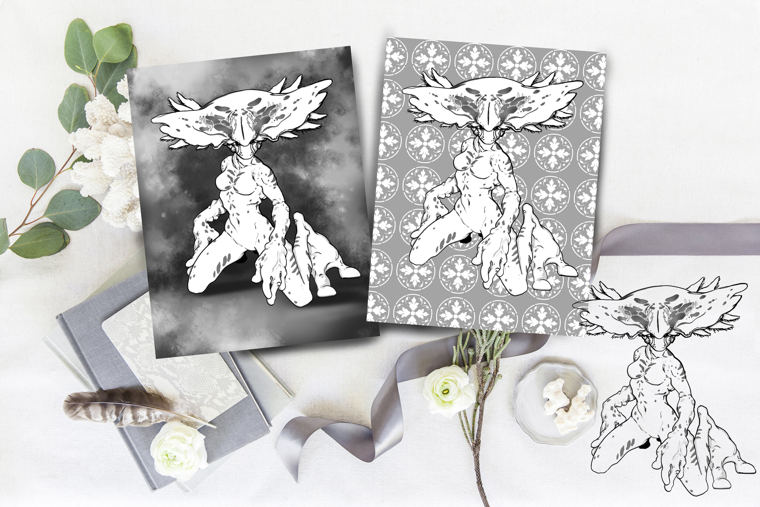 DOWNLOADABLE Coloring Page "Silvia The Prison Cafeteria Lady" Monster Art - Prettie Monstrous Series - 4 Versions!