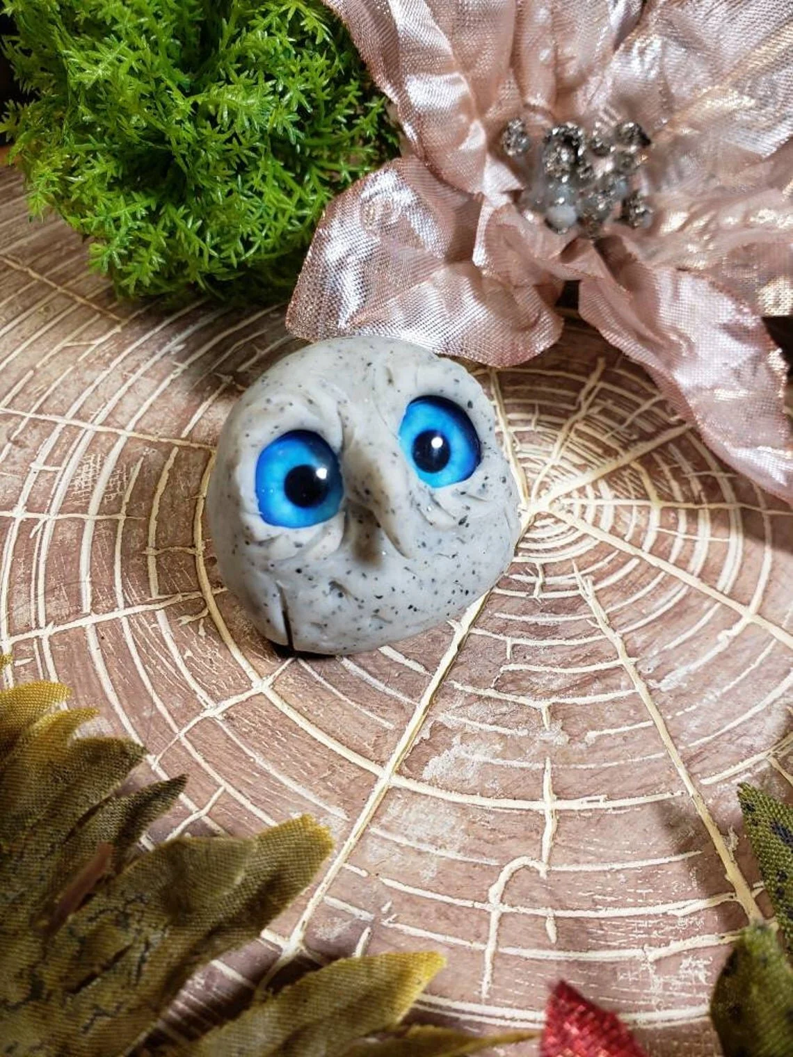 Hand Sculpted Baby "Hoot" Owl Blue Eyes