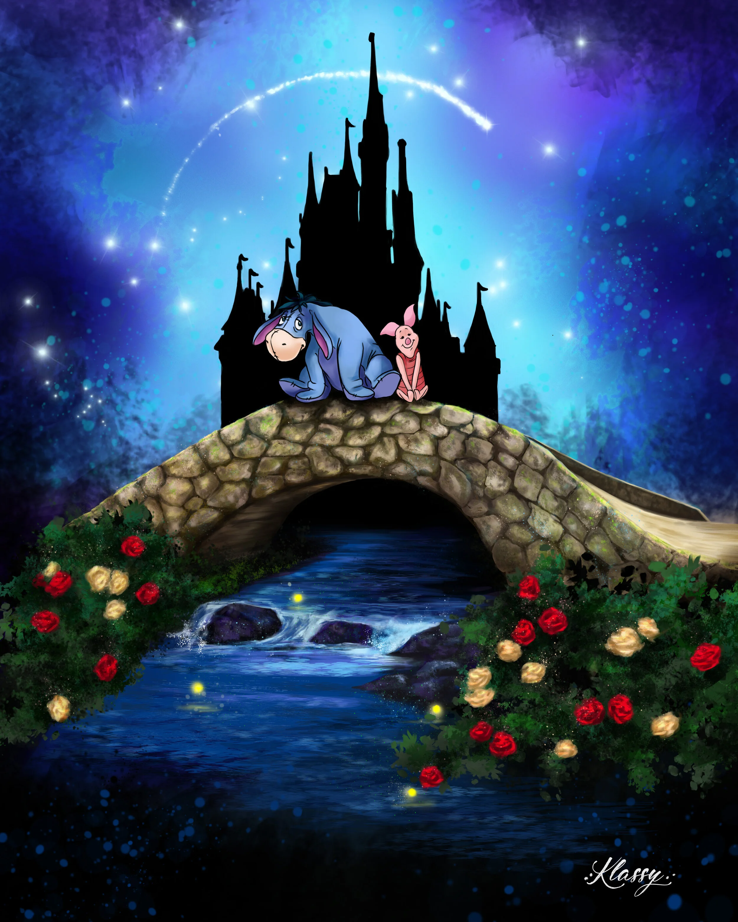 Eeyore Serene Bridge Scene Original Print By Artist Kayla Klassy