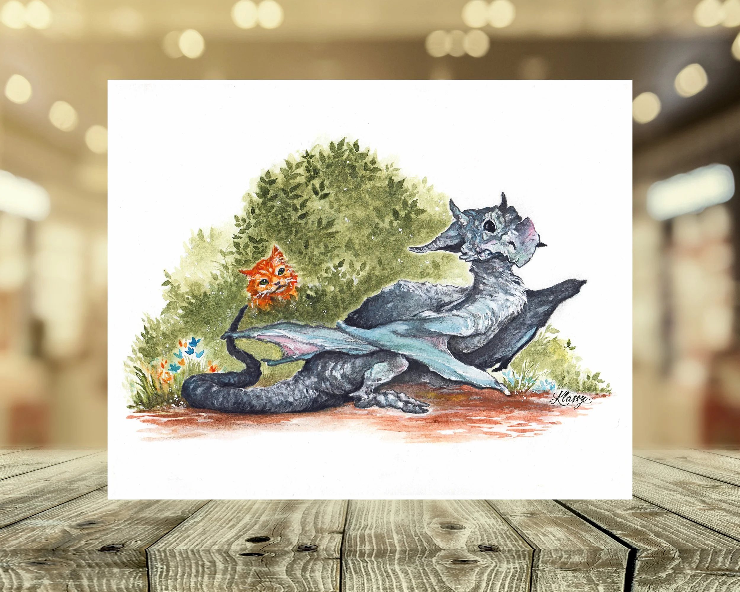"Sneaky Intentions" Cat and Dragon Fine Art Print By Artist Kayla Klassy