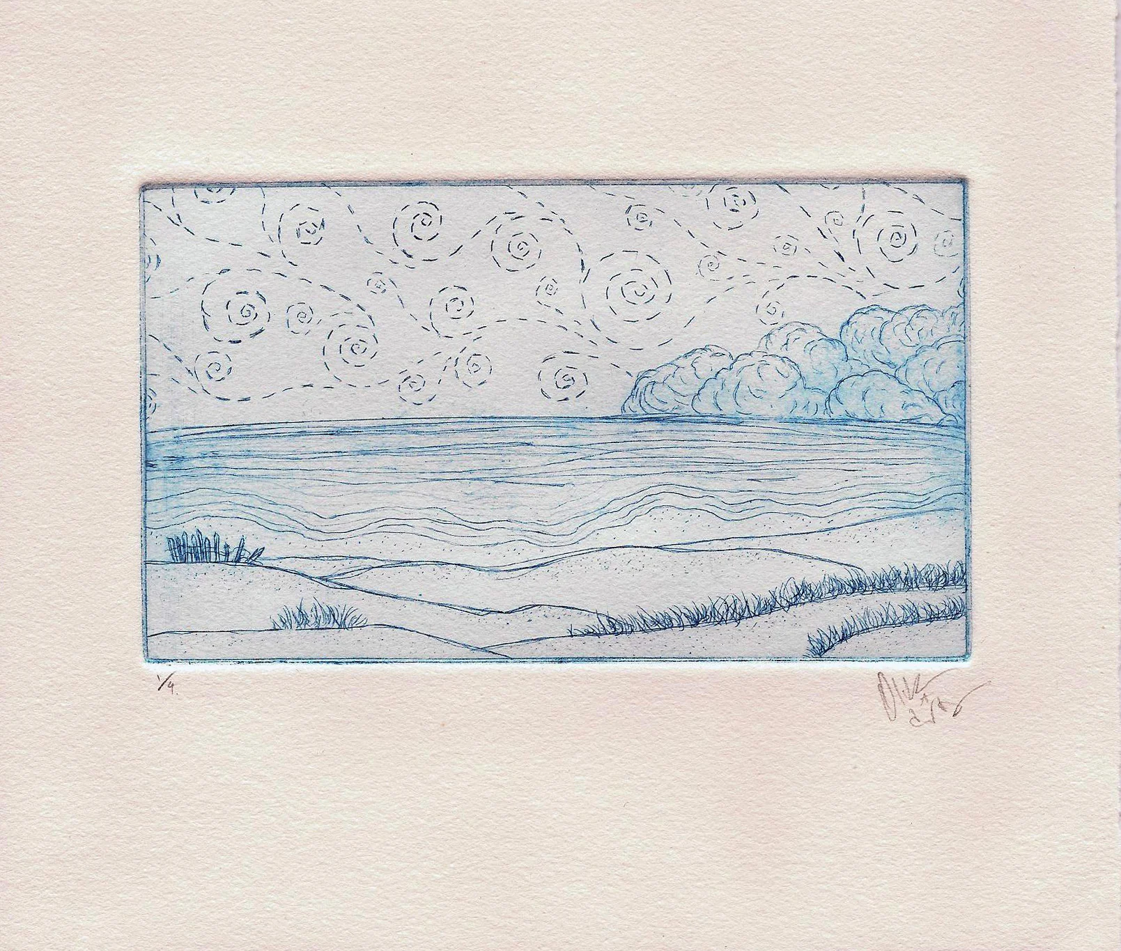 Briny Beach / Zinc etching on Rives BFK / 2011