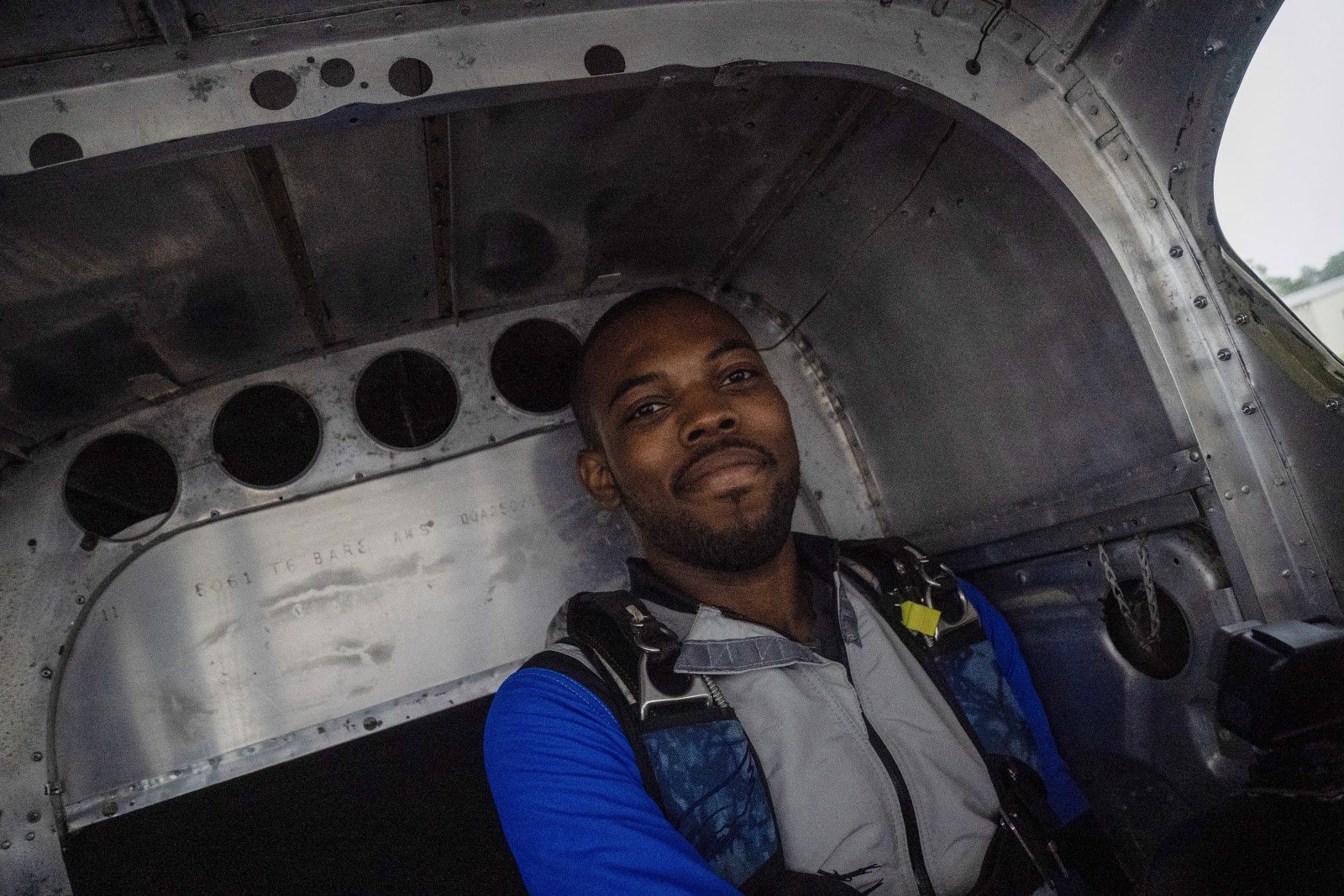  Will Middlebrooks relaxes during the climb to altitude in the minutes preceding his demo jump into the Legacy Flight Academy youth flight camp.  Photo courtesy of Nicholas Walker.  