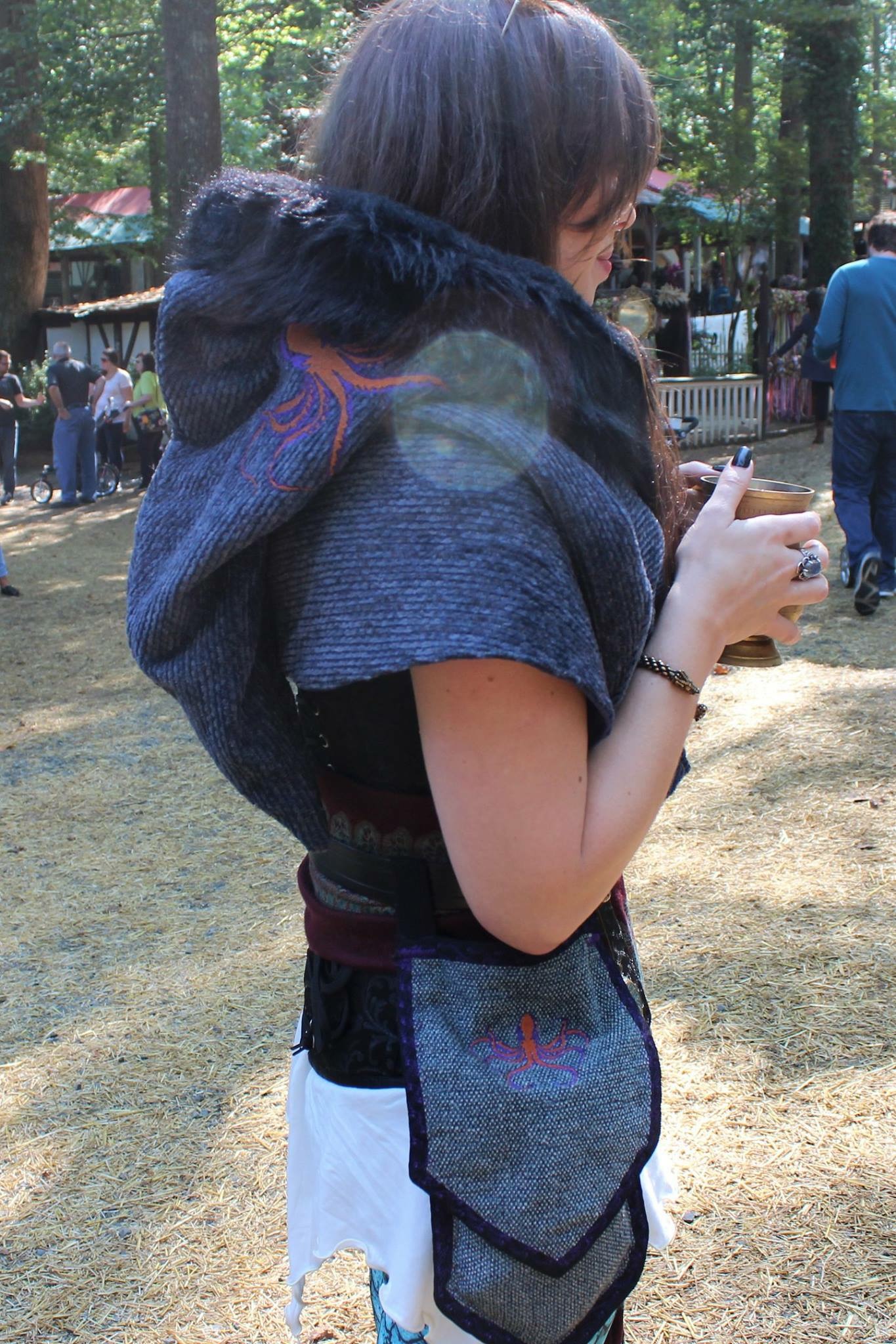 Katrina in her<br>Kraken Elf Hood<br> & matching Banner Bag