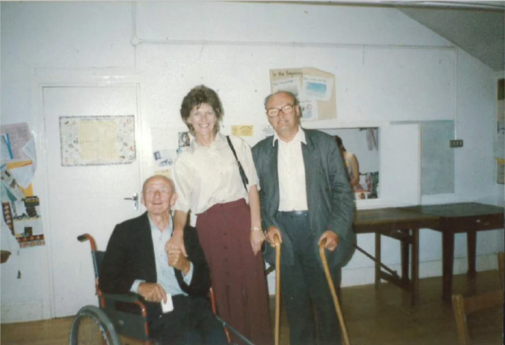 Harold (left) and John, best friends and former Middlefield residents, with Janet, SAtA’s Founder Patron.