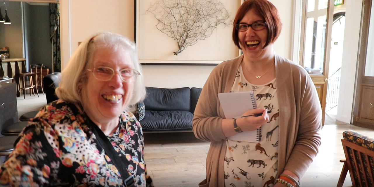 Jennifer and Pauline having a laugh about the ghosts at Hampton Manor