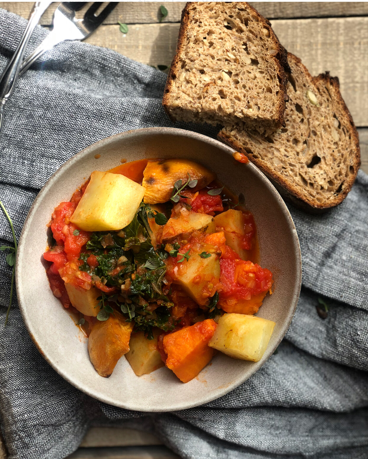 Cozy Roasted Potatoes with Tomatoes and Greens