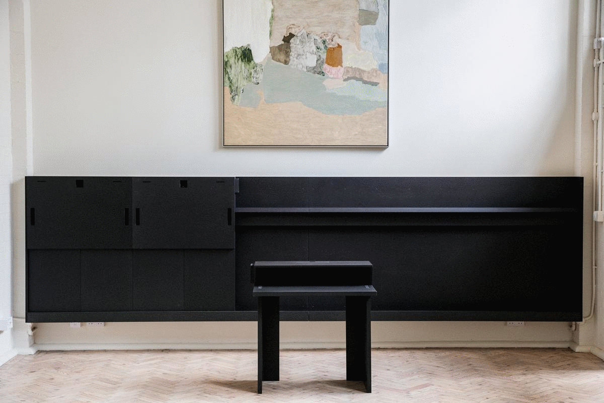 The desk templates were developed through 3D modelling and fabricated in Valchromat (engineered coloured wood) off-site by Tom Graham Workshop. They demonstrate our interest in designing out waste by maximising simple standard sheets or components.