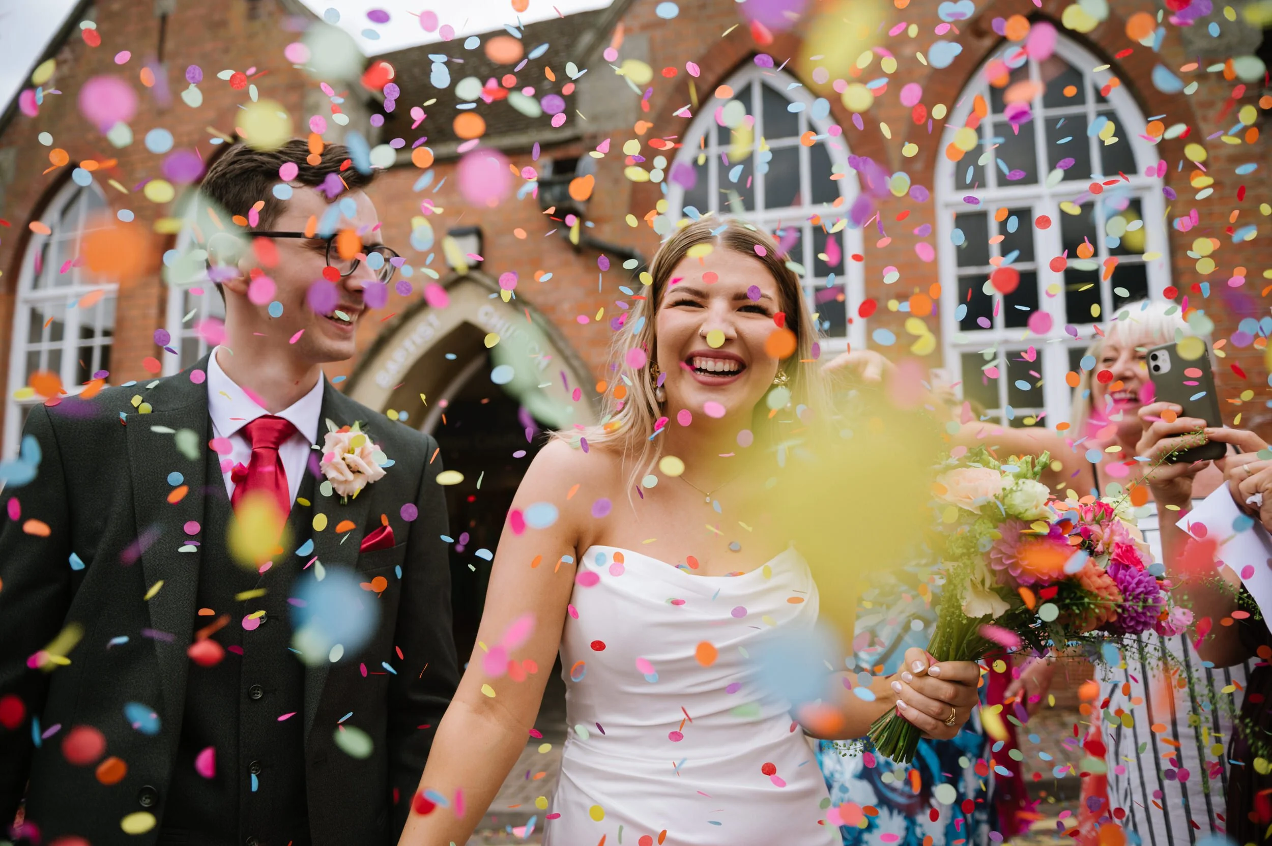 confetti moment outside the church sutton coldfield wedding