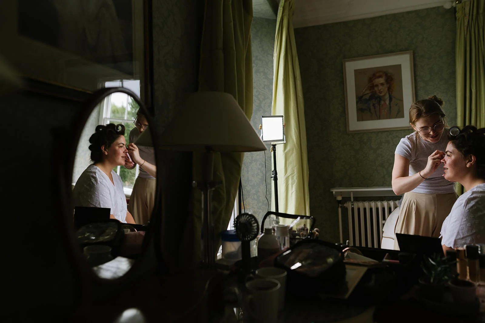 Bride having hair and make up at Halecat House Lake District wedding
