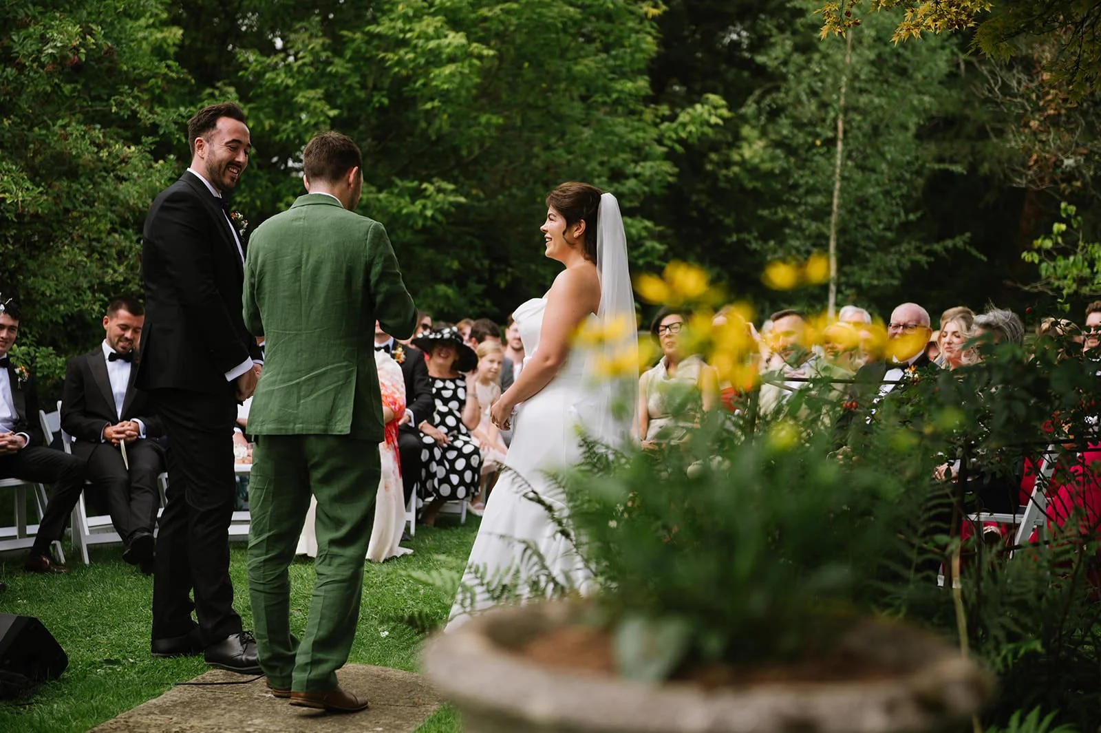 Couple saying vows during Lake District outdoor wedding