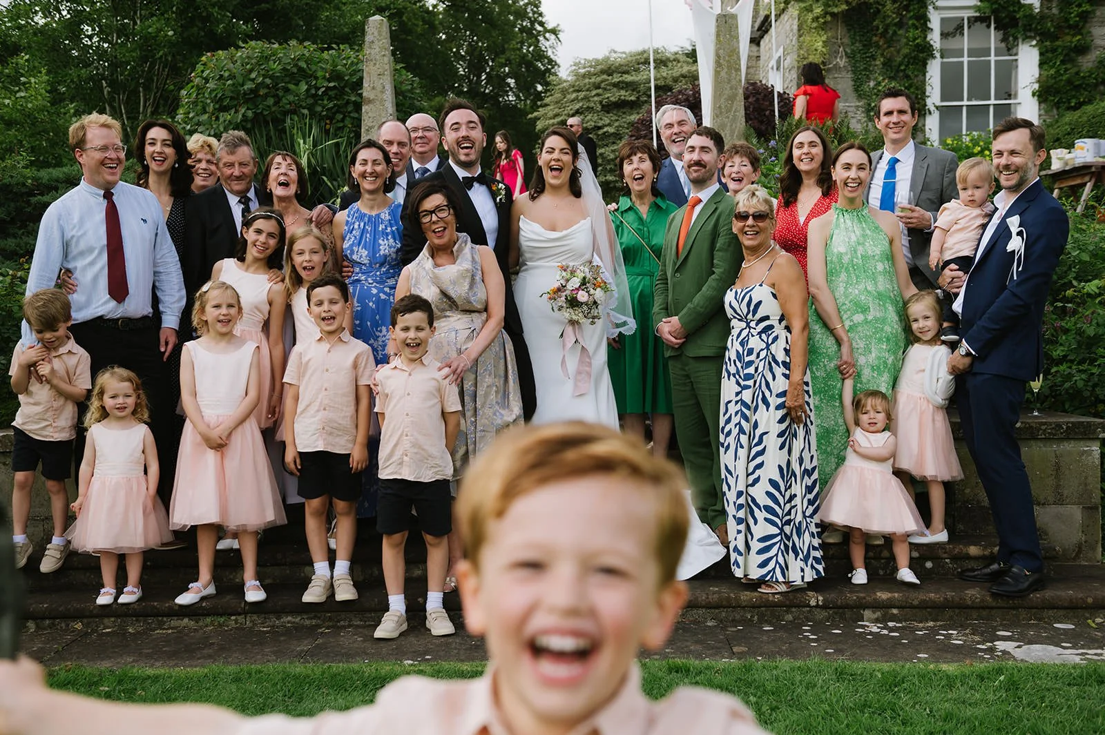 Large group photo at Halecat House wedding
