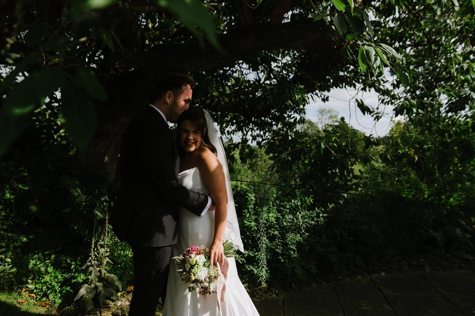 Couple portraits in garden at Halecat House wedding