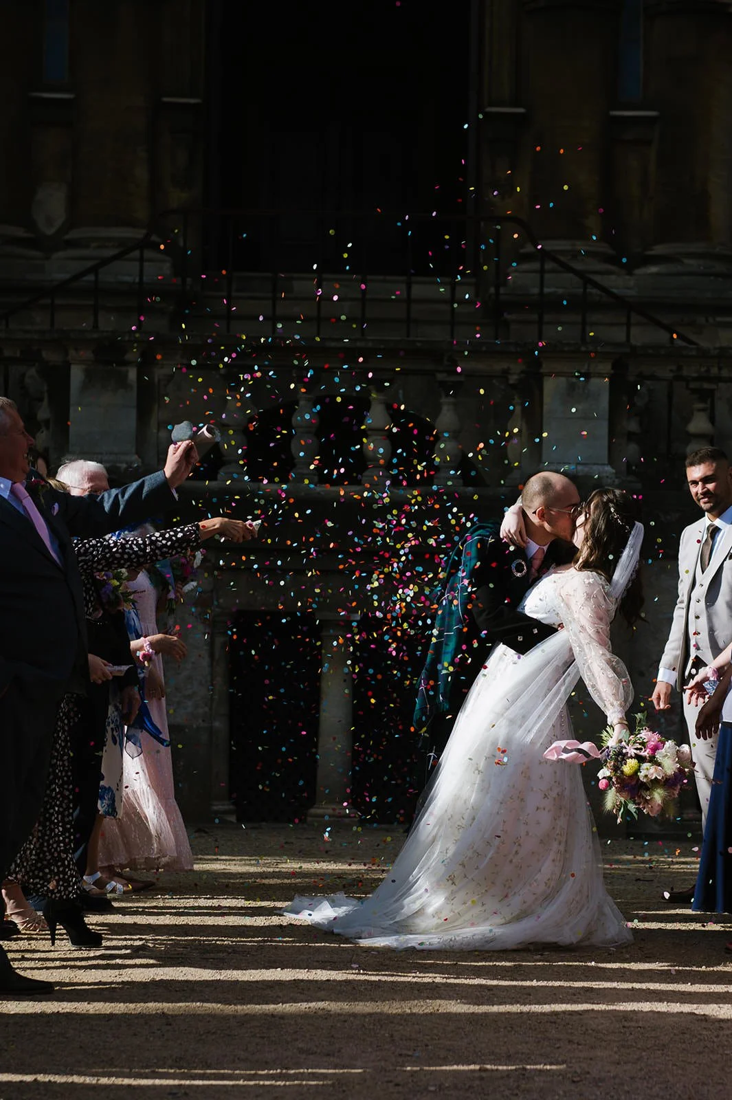 Confetti outside Wollaton Hall wedding