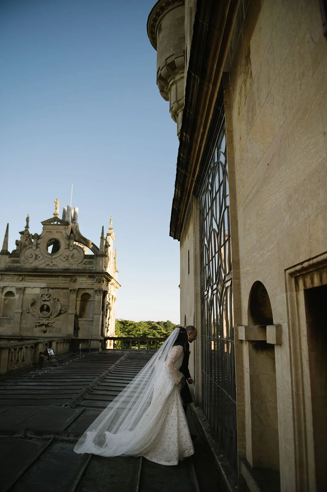 Rooftop wedding portraits at Wollaton Hall Nottingham