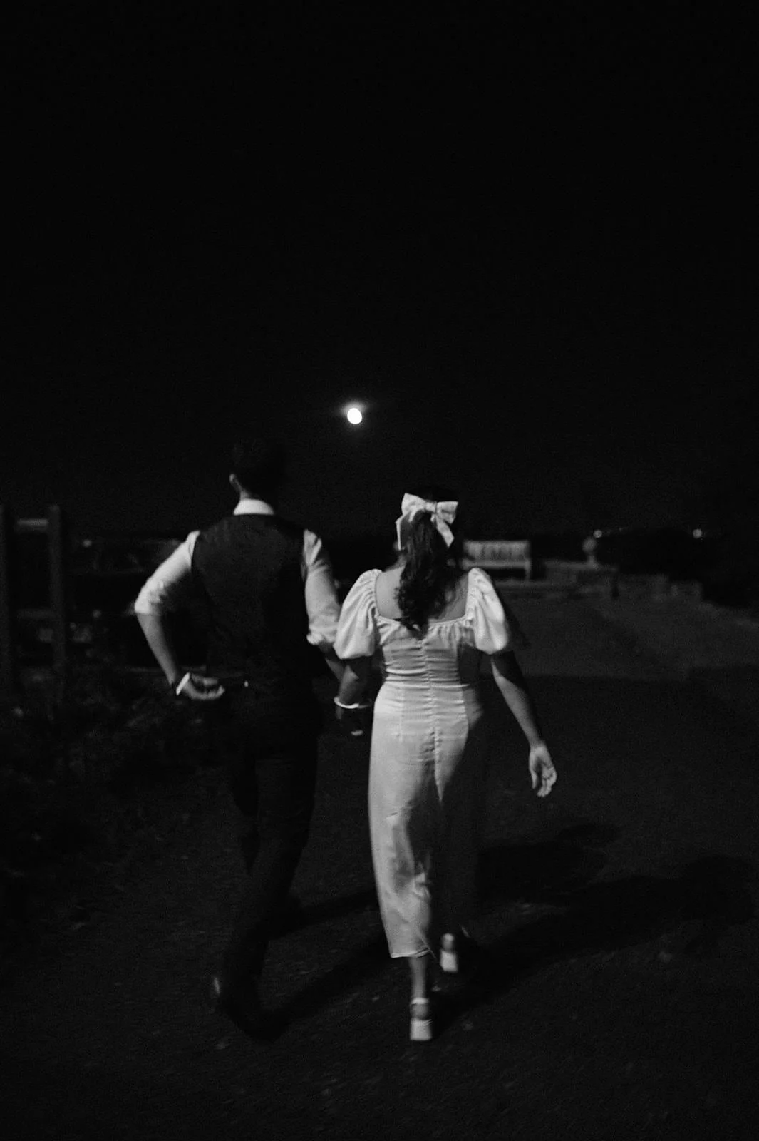 Night time wedding portraits under full moon at Wortley Hall
