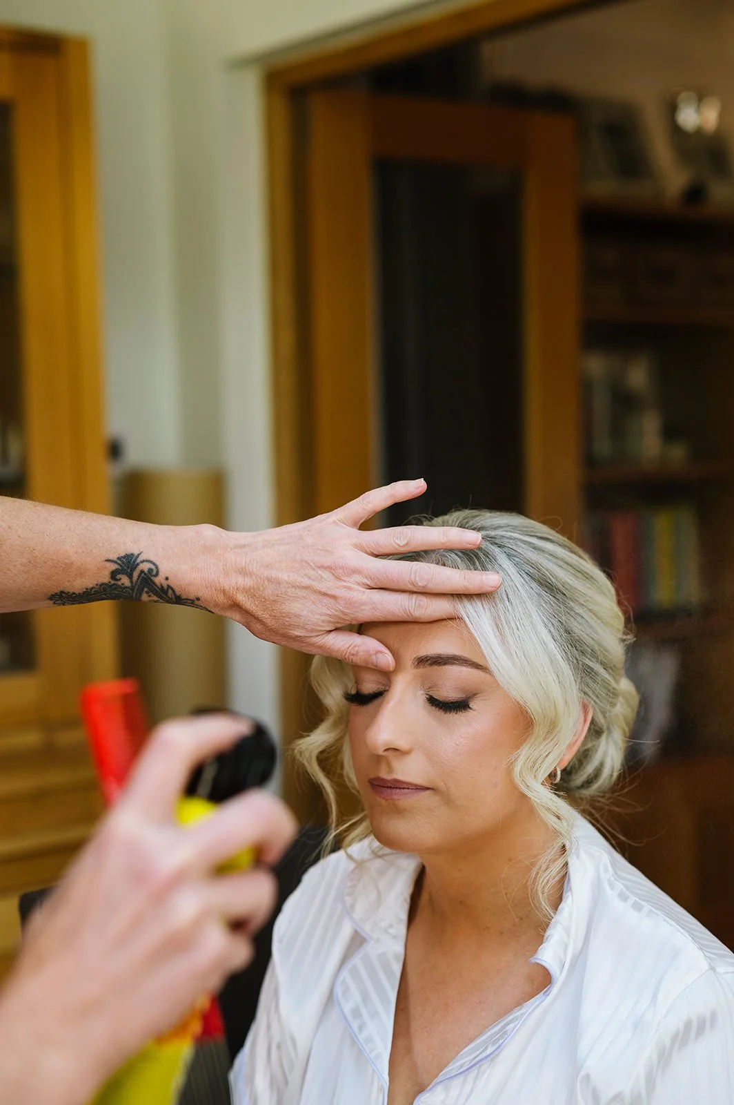 Wedding morning preparations at a family home before Bilston Brook Barn wedding
